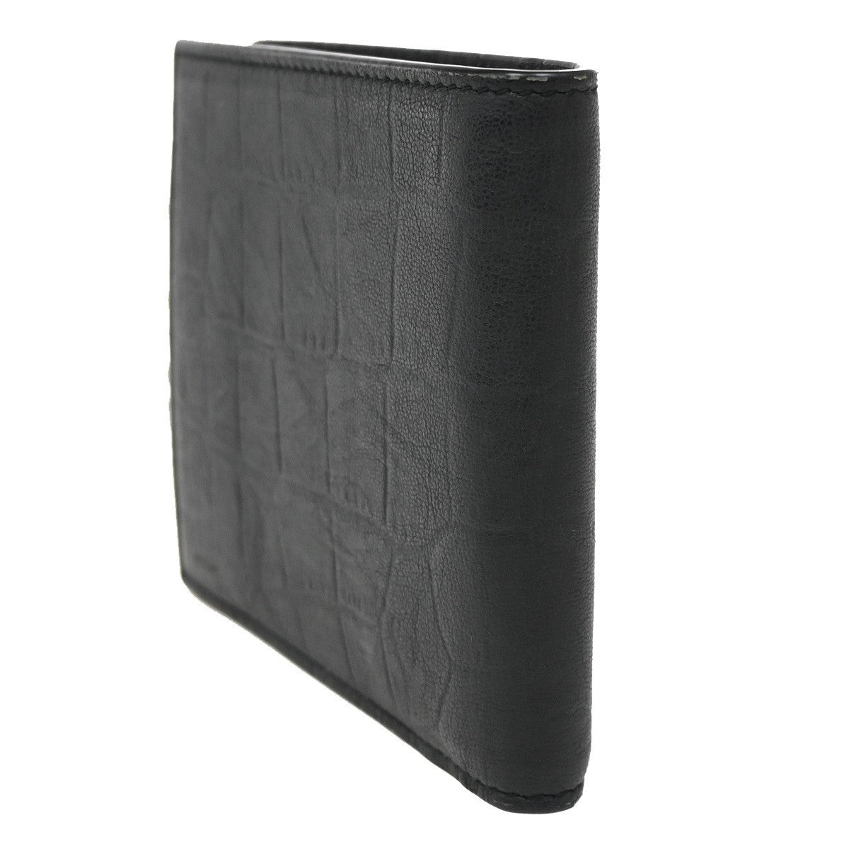 SAINT LAURENT YSL Logo Bifold Compact Wallet Embossing Leather BK Italy 84RL530