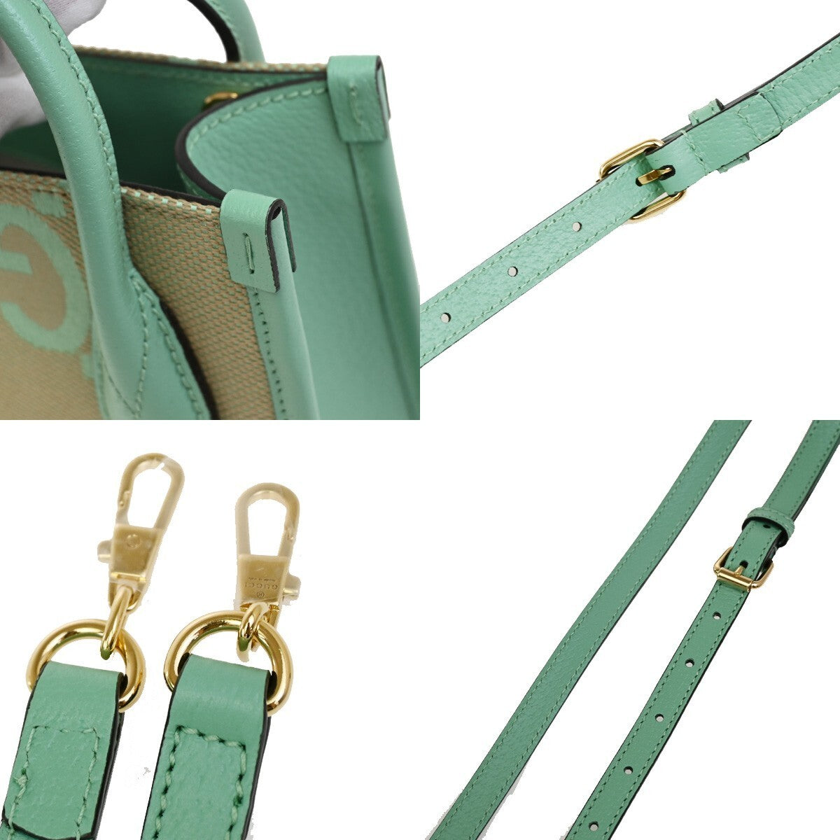GUCCI Logo Jumbo GG 2Way Mini Shoulder Hand Bag Canvas Green Beige GHW 603RL158