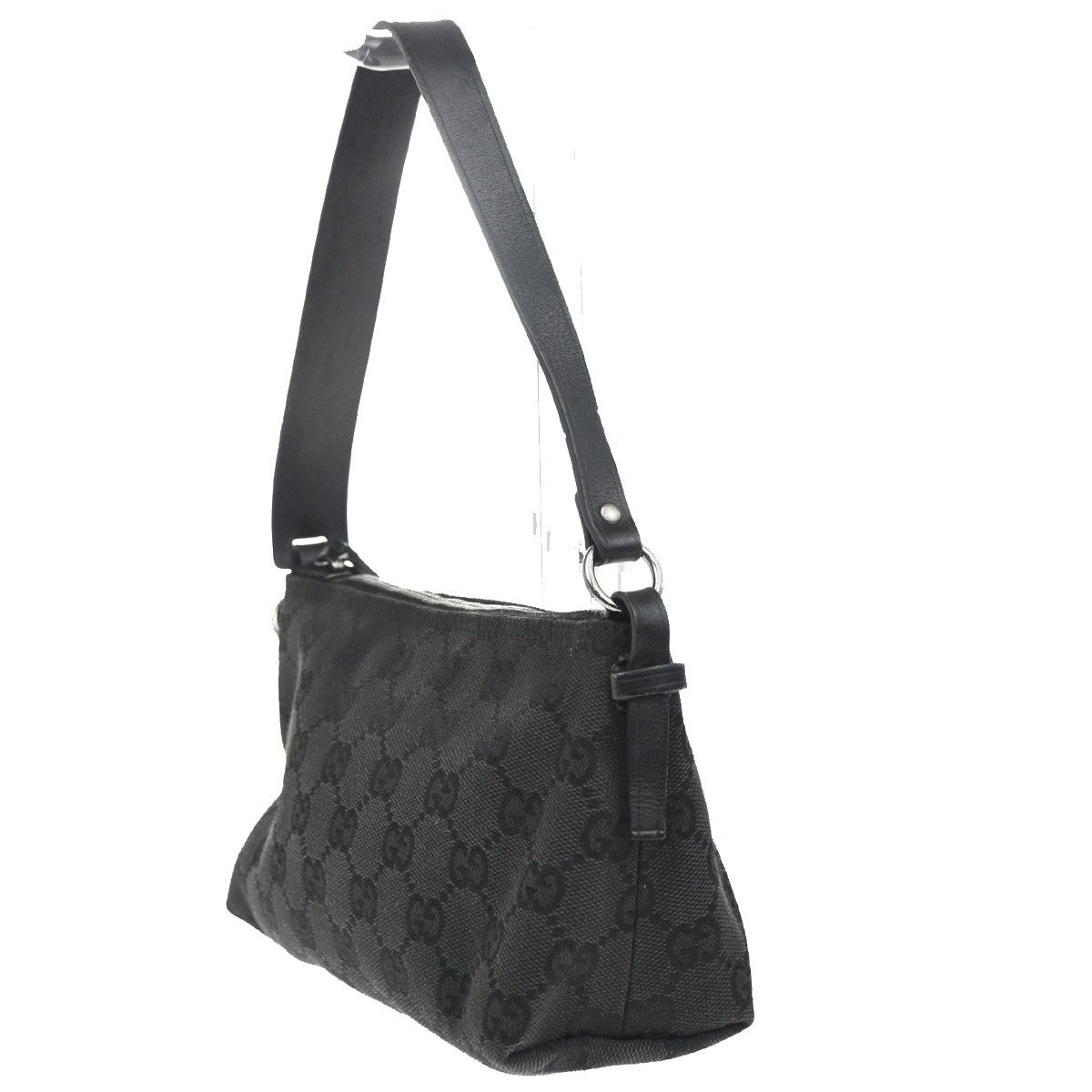 GUCCI GG Pattern Pouch Hand Bag Canvas Leather Black SHW Italy 66CA369