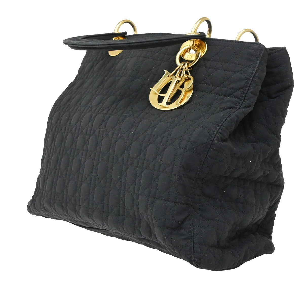 CHRISTIAN DIOR Logo Lady Cannage Hand Bag Nylon Leather Black GHW Italy 77EG377