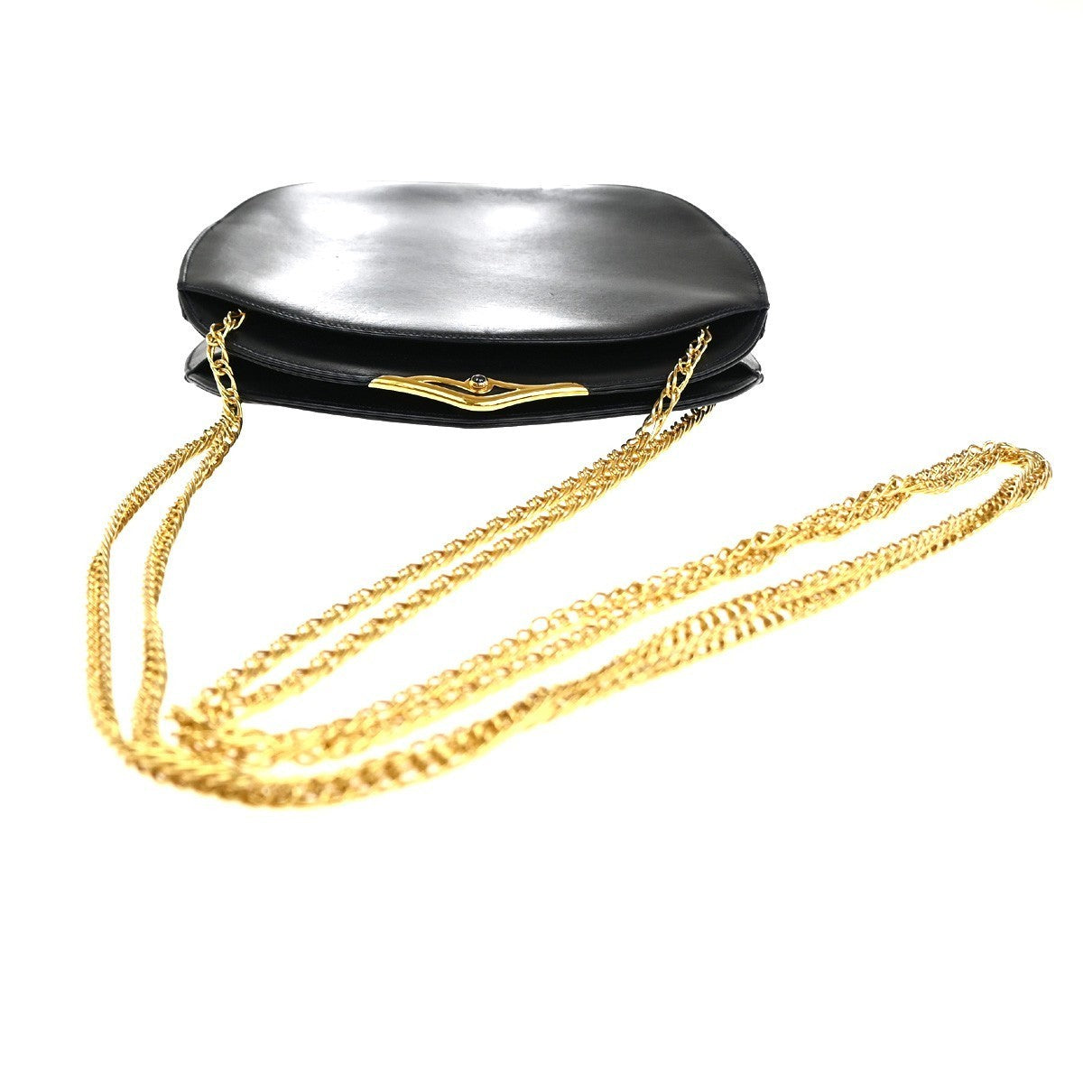 CARTIER Sapphire Line Logo Chain Shoulder Bag Leather Navy BE GHW France 80MA209