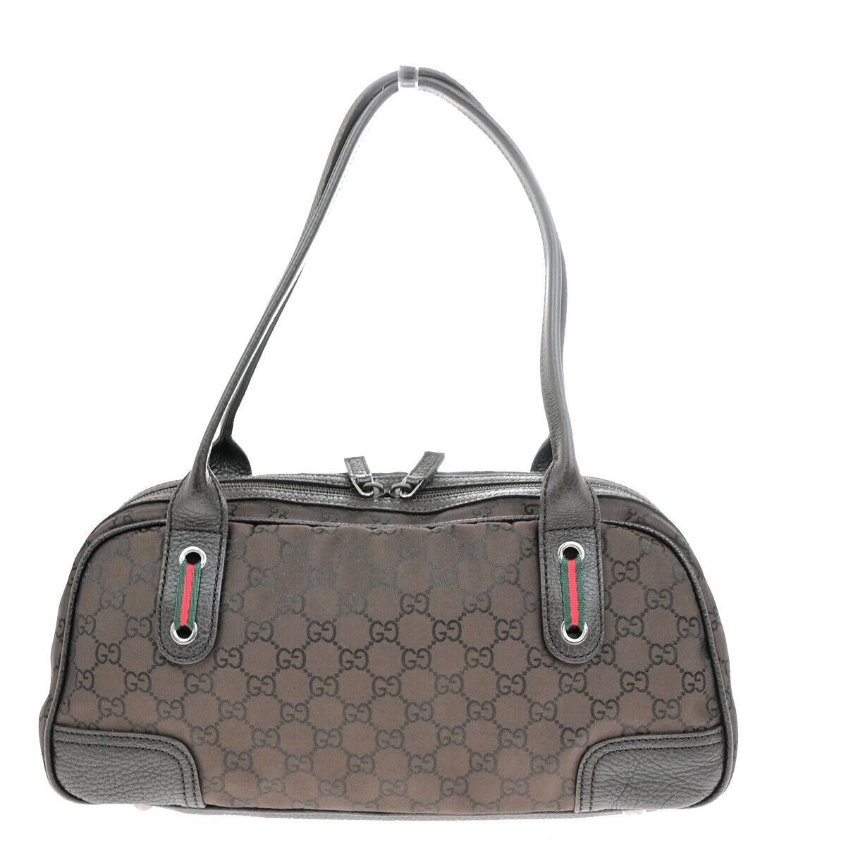 GUCCI Sherry GG pattern Shoulder Bag Nylon Leather Brown Silver Italy 86KA560