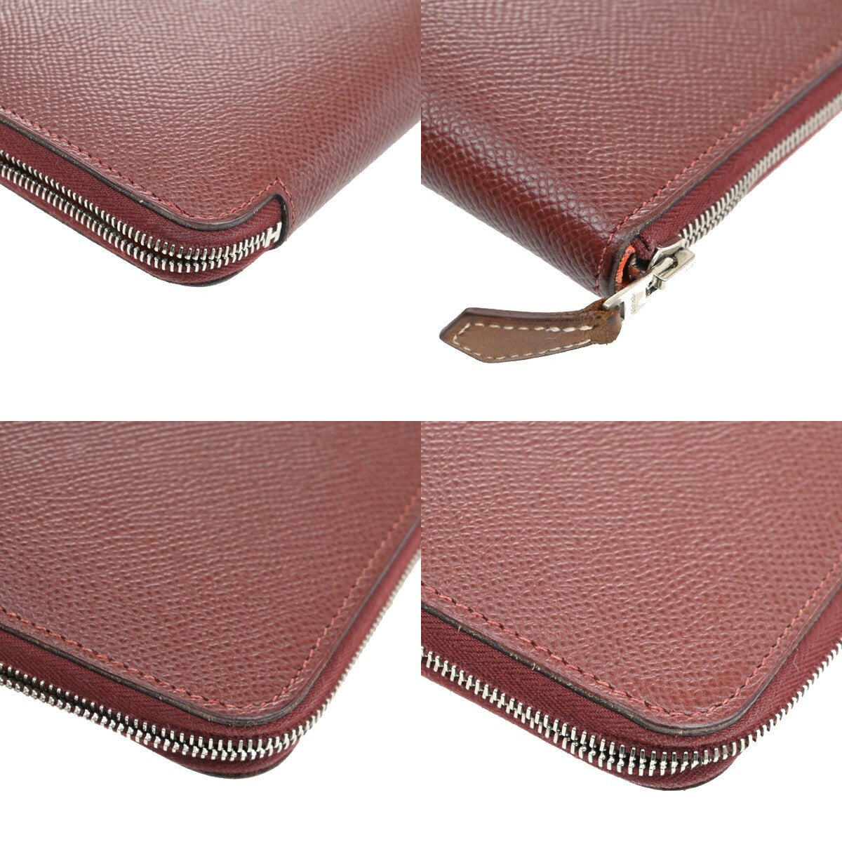 HERMES Logo Azap Silk In Long Zipper Bifold Wallet Veau Epsom Red 72EE342
