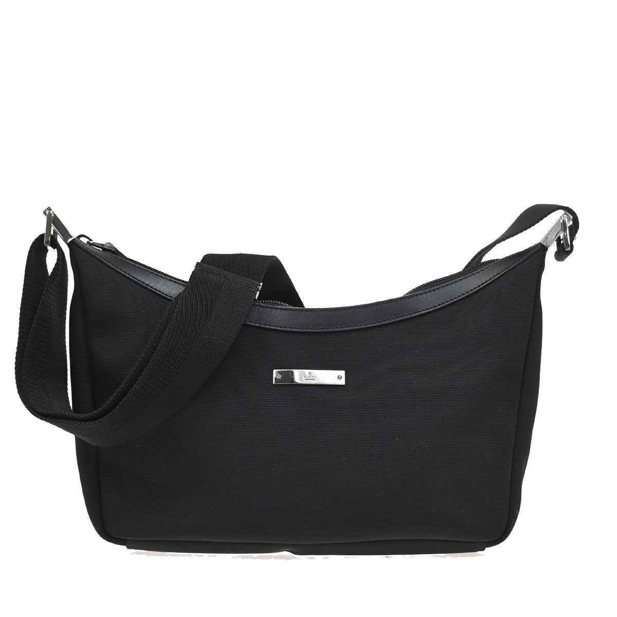 GUCCI Logo Crossbody Shoulder Bag Nylon Leather Black SHW Italy 33DA186