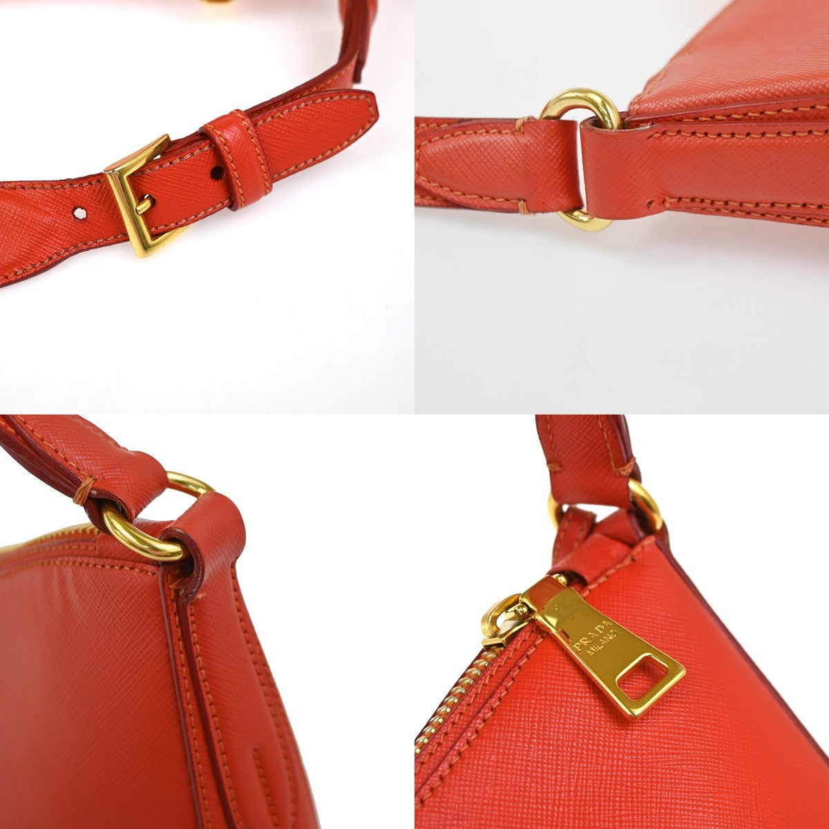PRADA Logo Saffiano Shoulder Hand Bag Leather Red Lacca GHW Italy 71YJ010