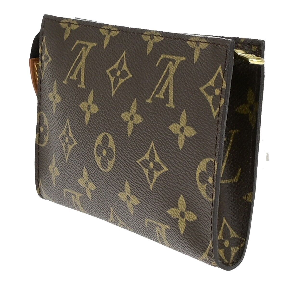 LOUIS VUITTON LV Logo Bucket PM Pouch Bag Monogram Leather Brown Gold 63ED255