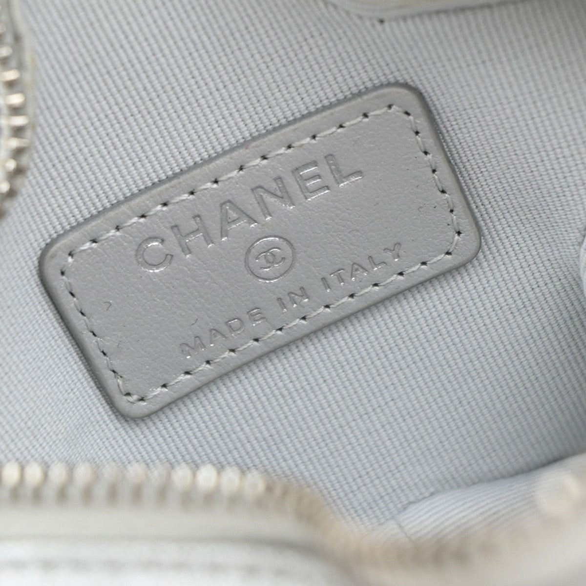 CHANEL CC Logo Matelasse Star Mini Charm Wallet Coin Case Leather Silver 82RF868