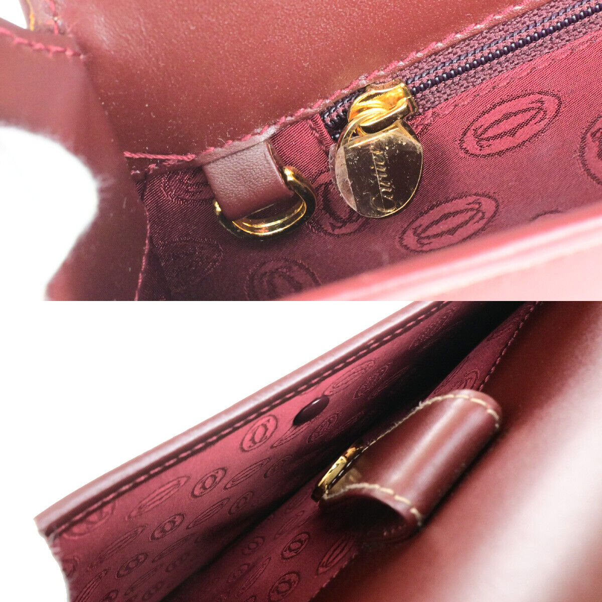 MUST DE CARTIER 2C Logo Shoulder Bag Leather Bordeaux GHW Italy 30YG288