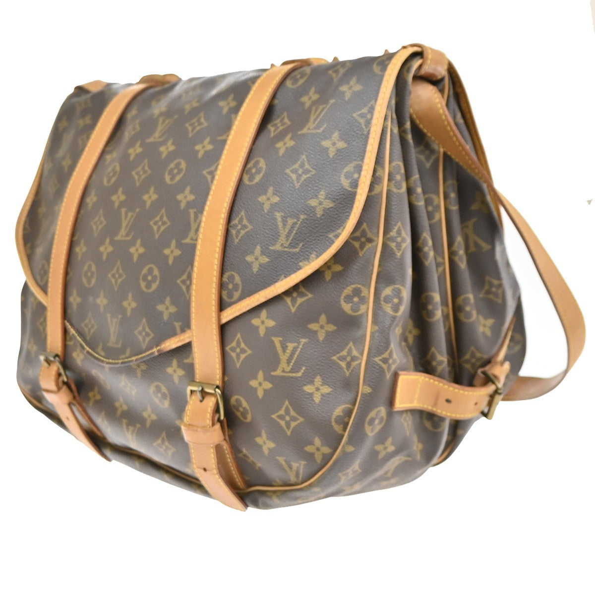 LOUIS VUITTON Logo Saumur 43 Shoulder Bag Monogram Leather Brown M42252 35MA673