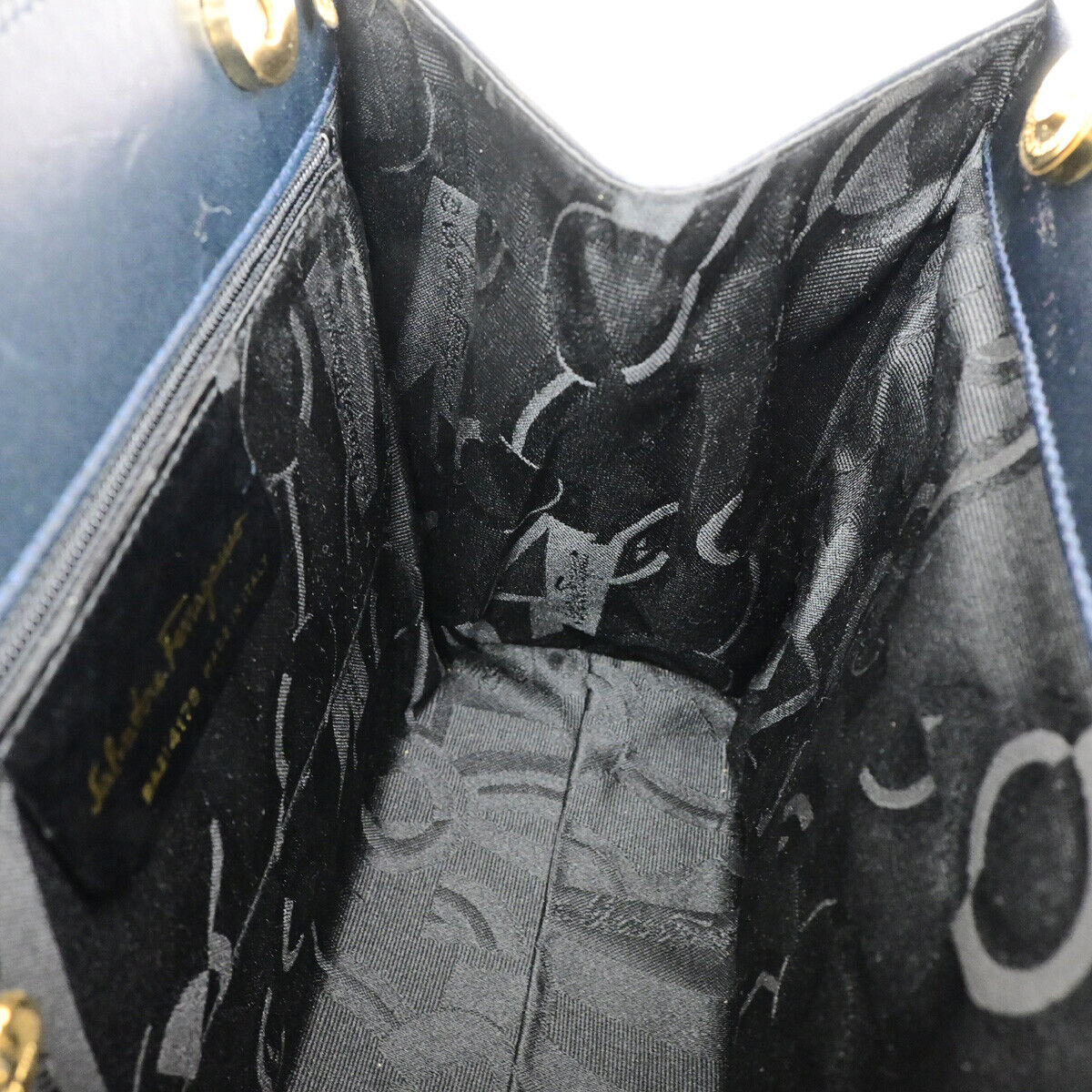 SALVATORE FERRAGAMO Vara Hand Bag Canvas Leather Navy Blue GHW Italy 37YF210