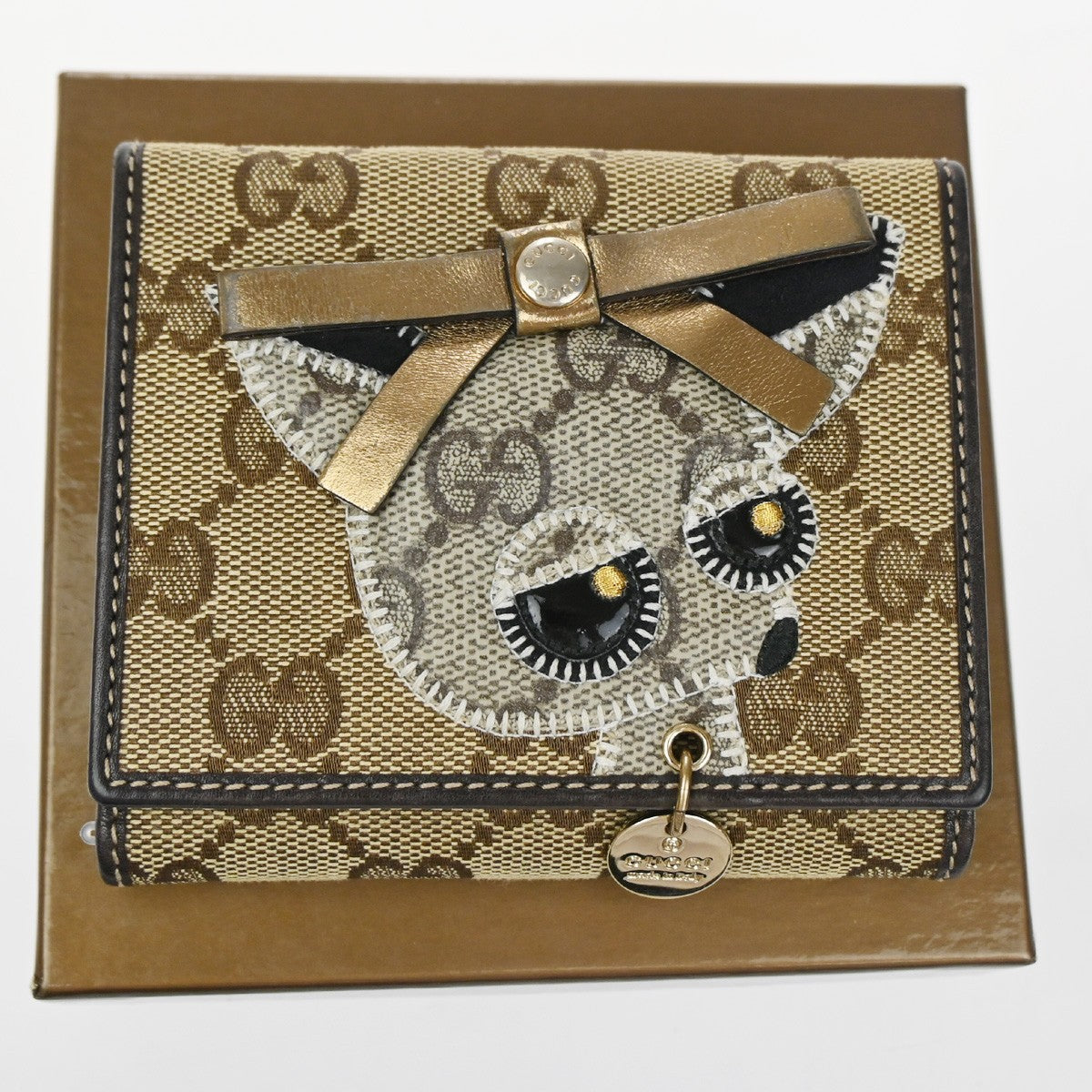 GUCCI Guccioli Chihuahua GG Bifold Wallet Purse Canvas Leather BN Italy 31YJ160