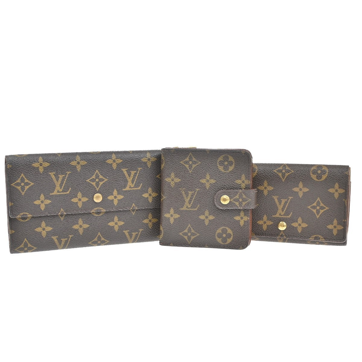 LOUIS VUITTON 3 Set Bifold Wallet Monogram Leather Brown 61AA109
