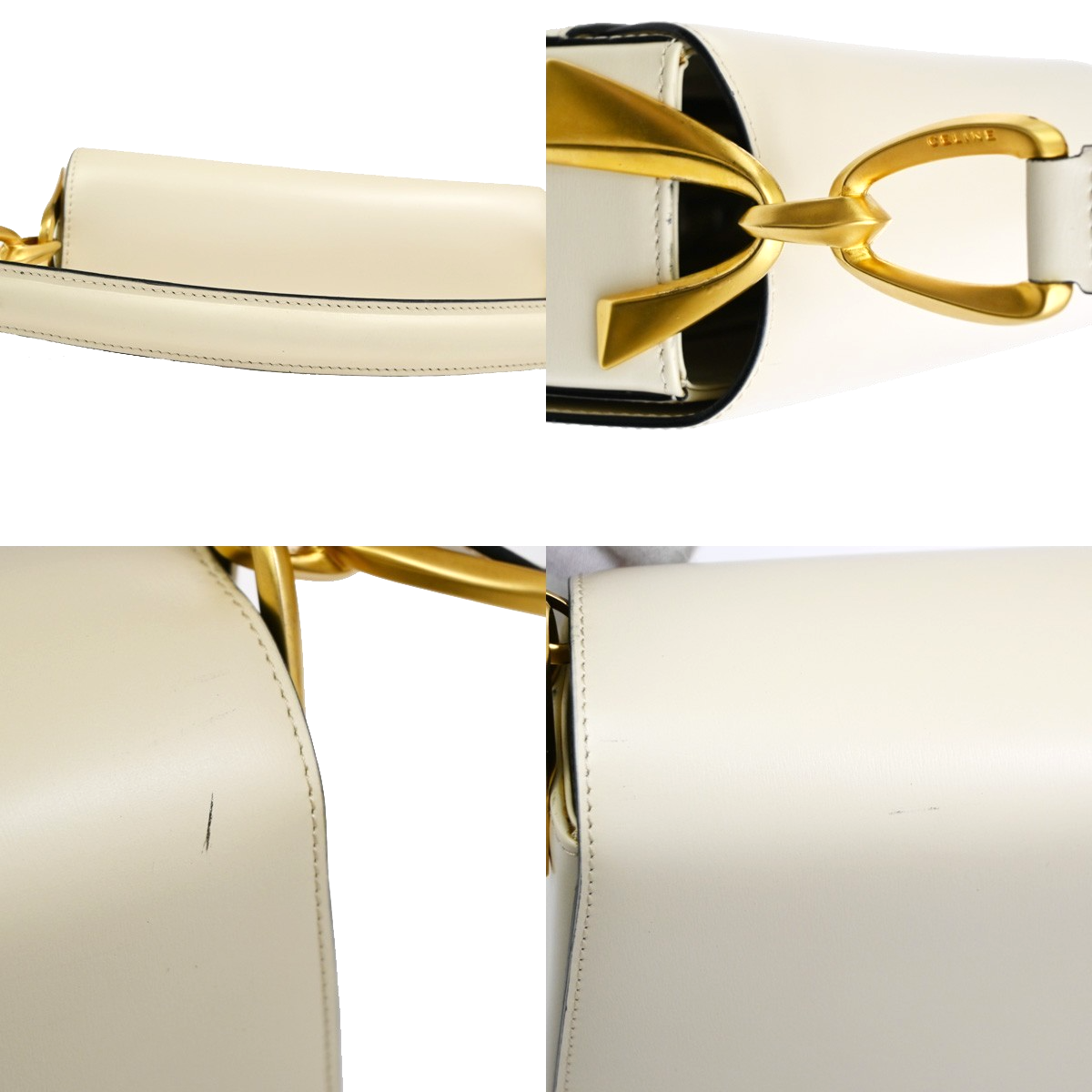 CELINE 2Way Hand Shoulder Crossbody Bag Leather White GHW Italy 31TA677