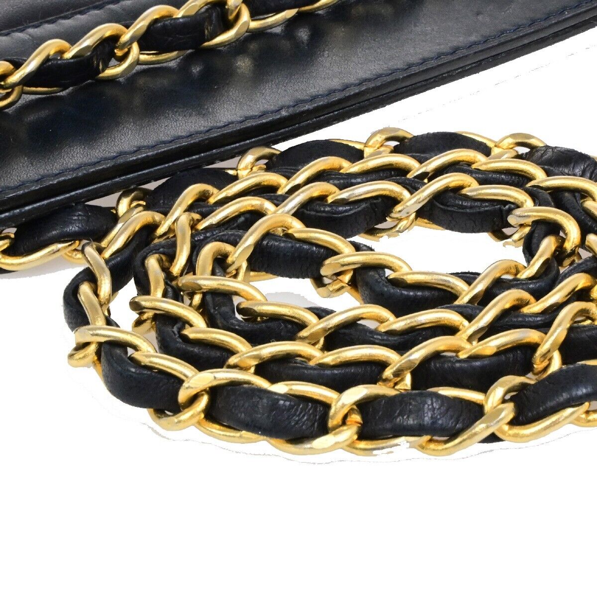CHANEL CC Logo Matelasse Chain Shoulder Bag Canvas Leather Navy Blue GHW 46RF216