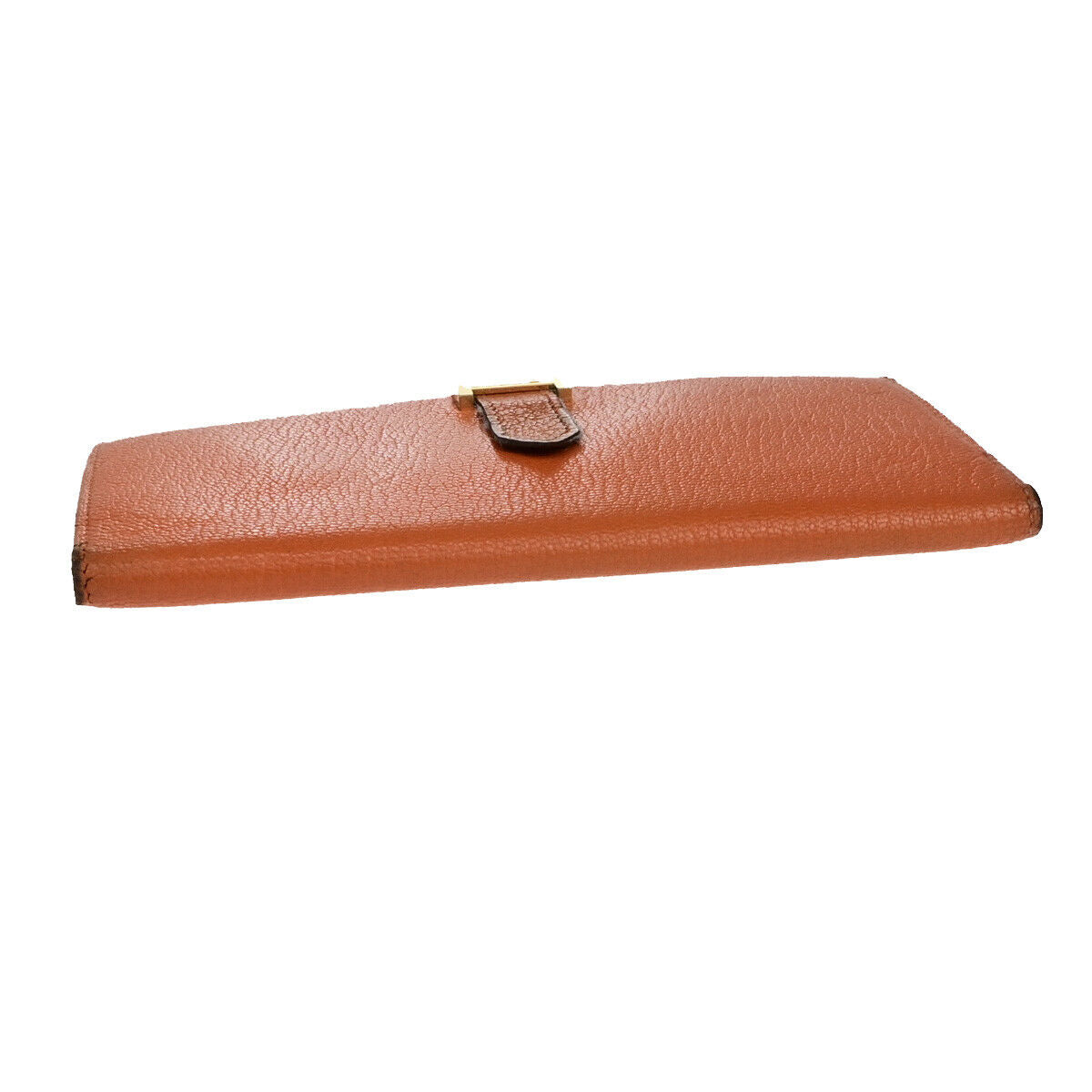 HERMES Bearn Long Bifold Wallet Chevre Mysore Goatskin Leather Orange 69YG766
