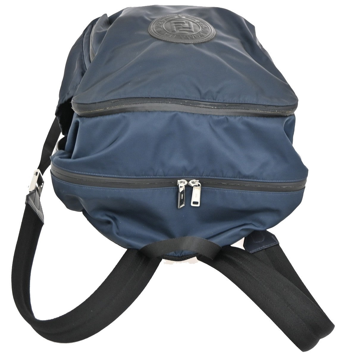 FENDI Logo Backpack Bag Nylon Canvas Leather Navy Blue Black SHW Italy 77TA682