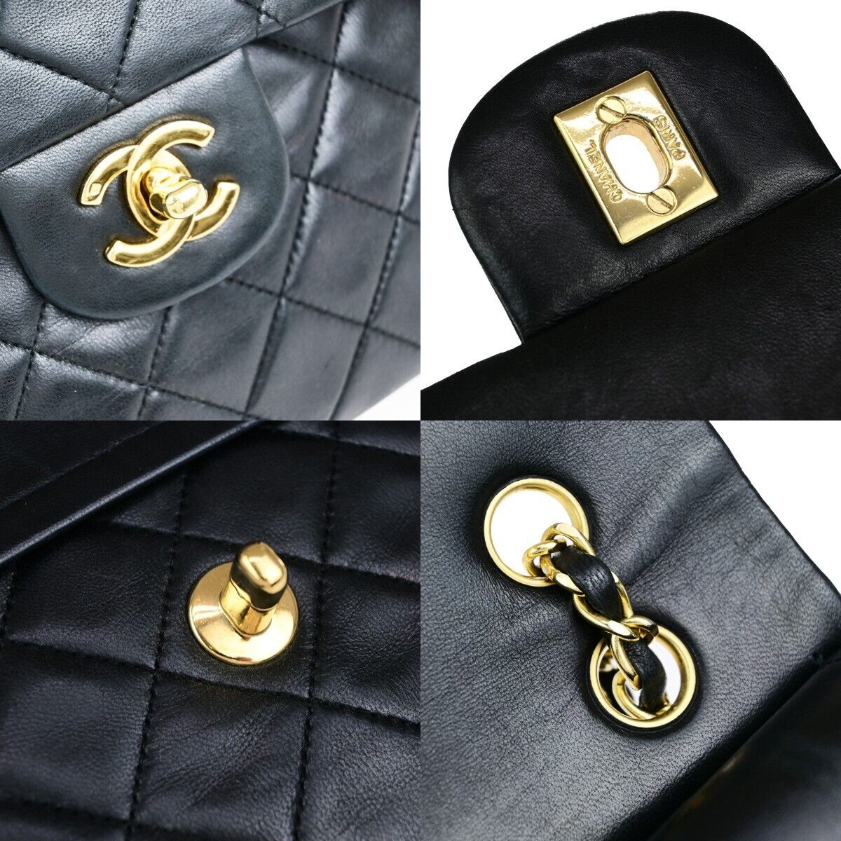 CHANEL CC Matelasse 25 Double Flap Chain Shoulder Bag Leather Black GHW 809RK651