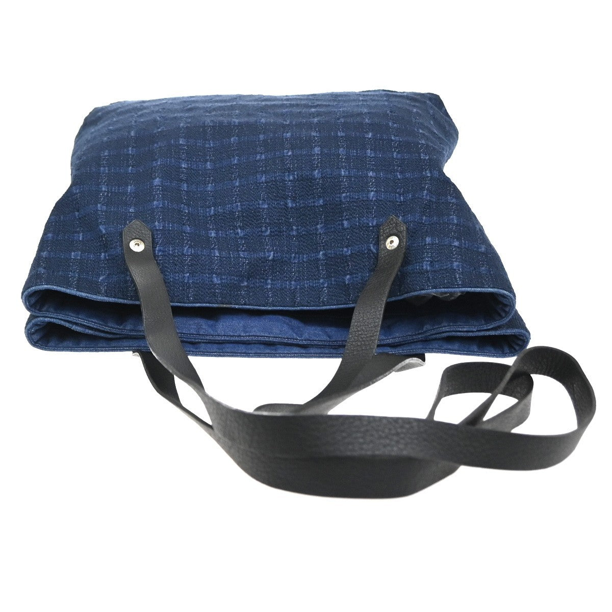 HERMES Logo Amedaba Cabas de Poche Shoulder Bag Cotton leather Navy Blue 80RQ058