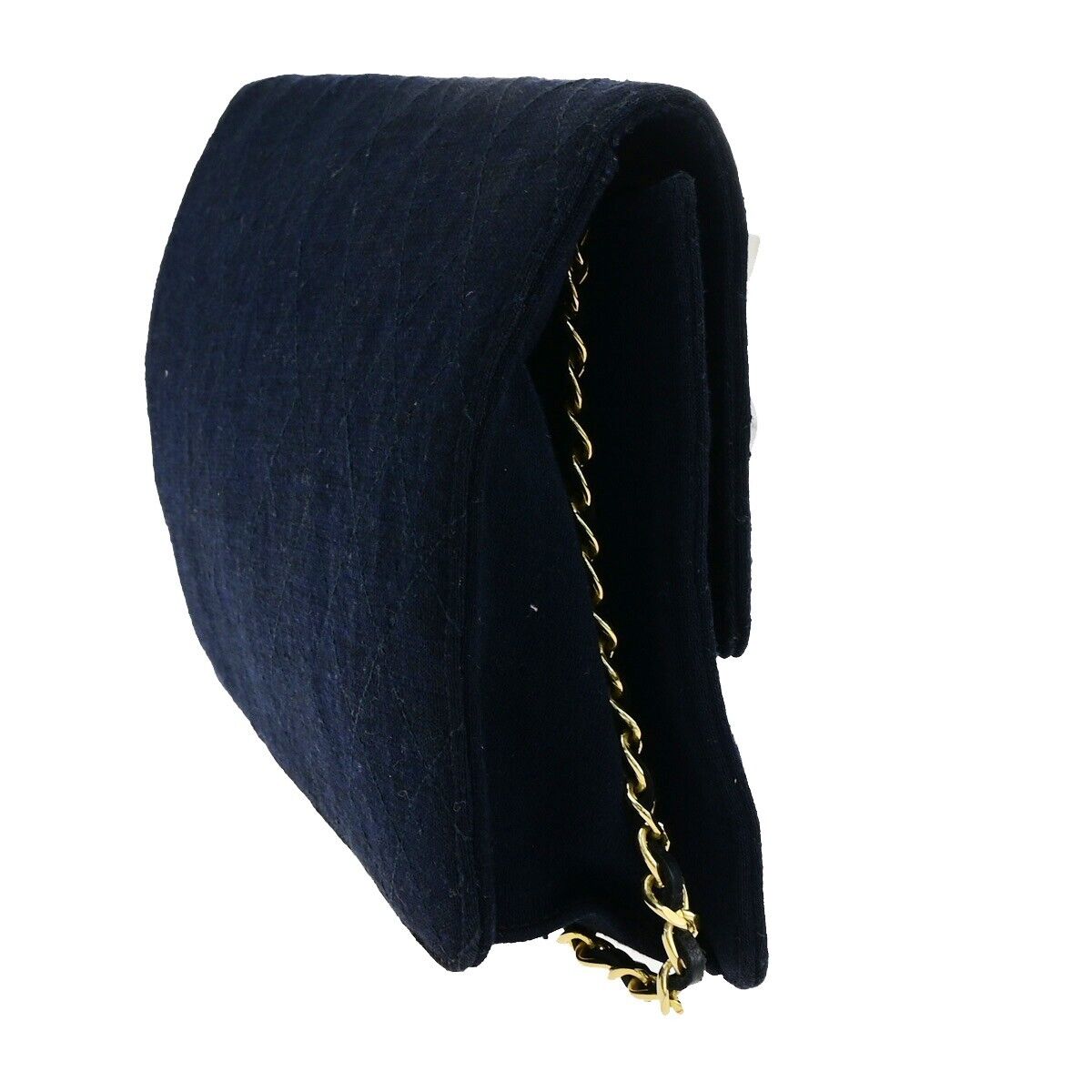 CHANEL CC Matelasse 25 Chain Shoulder Bag Canvas Leather Navy Blue GHW 78YF770