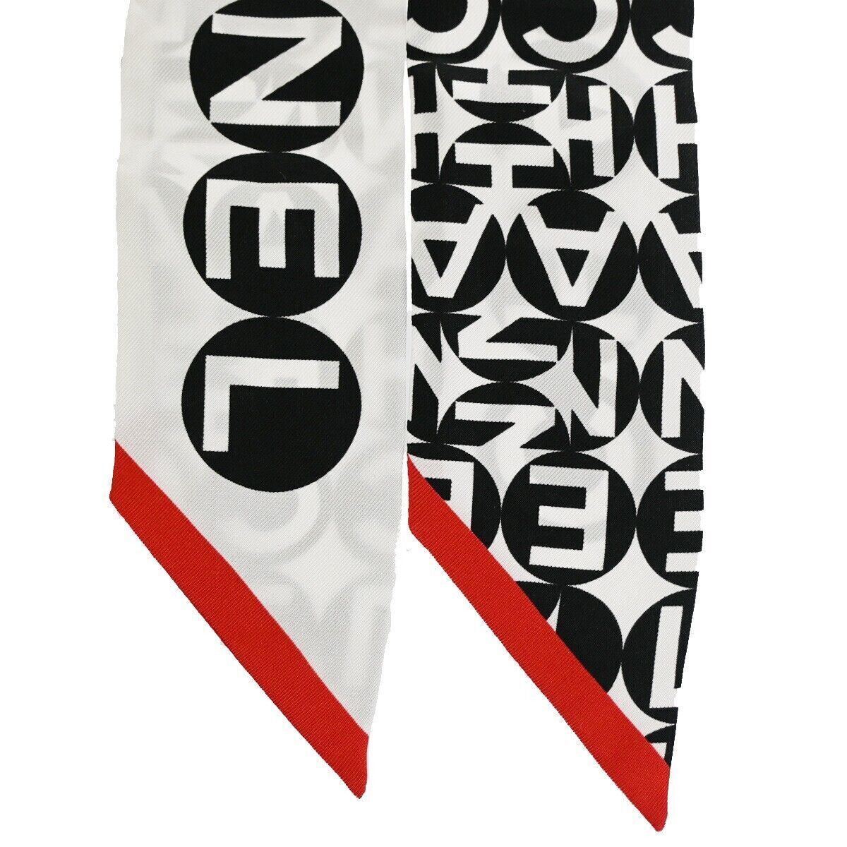 CHANEL Logo Long Scarf Ribbon 100% Silk White Black Red Italy Accessory 67YC050