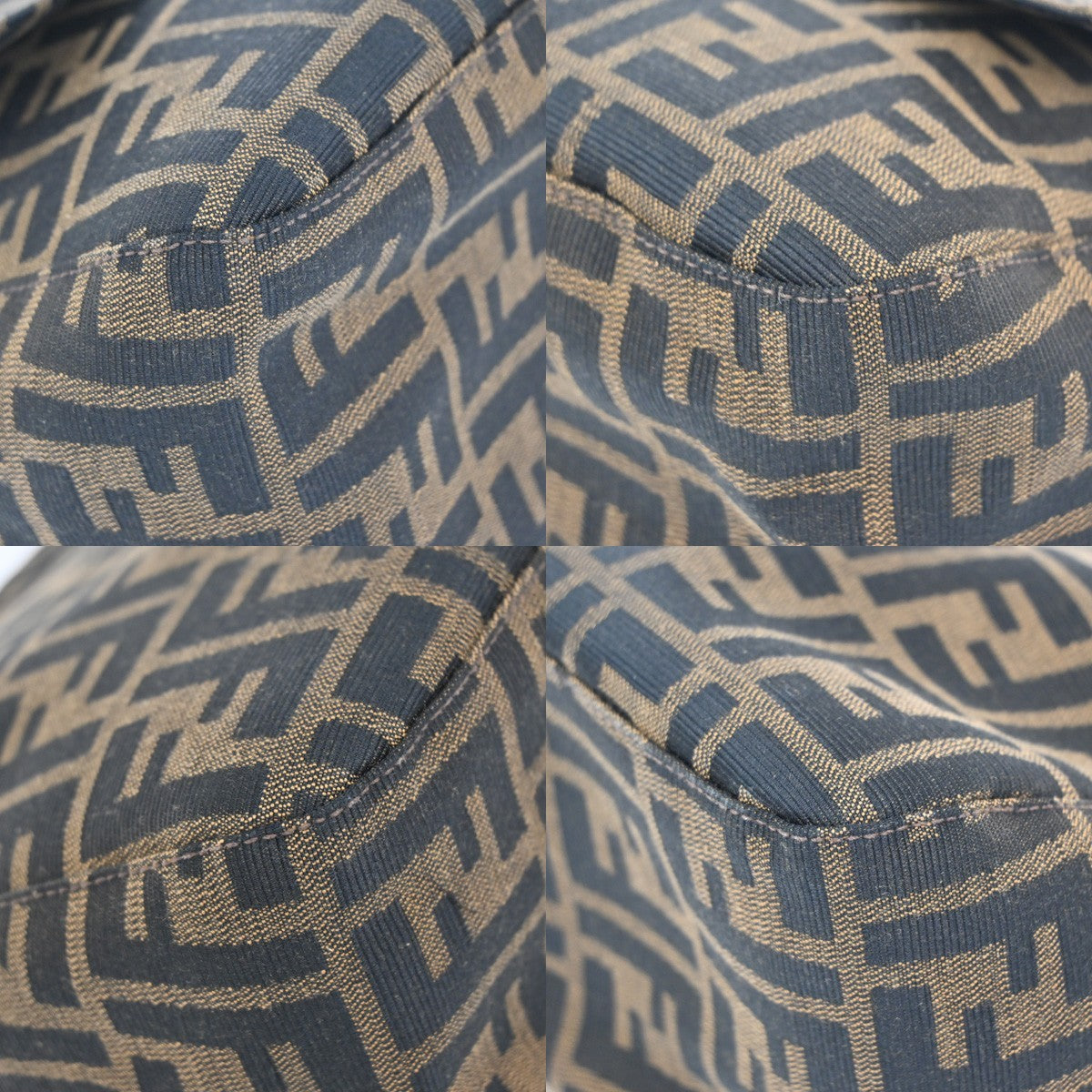 FENDI Logo Mamma Zucca Pattern Shoulder Bag Canvas Leather Brown Italy 46RF693
