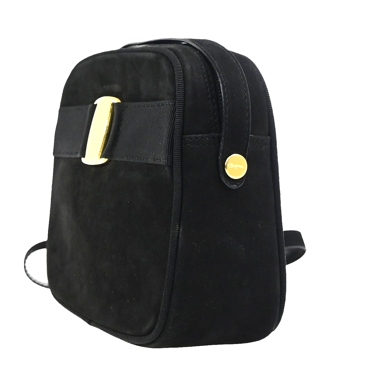 SALVATORE FERRAGAMO Logo Vara Mini Shoulder Bag Suede Leather Black GHW 36KD113