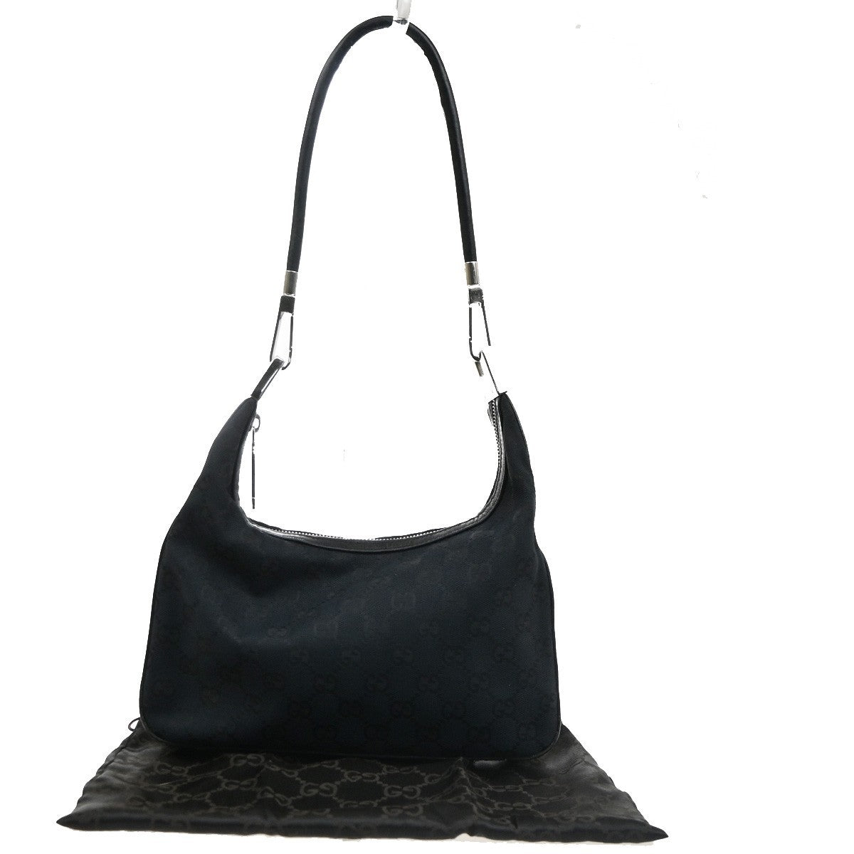 GUCCI Logo GG Pattern Shoulder Hand Bag Canvas Leather Black SHW Italy 34TA703