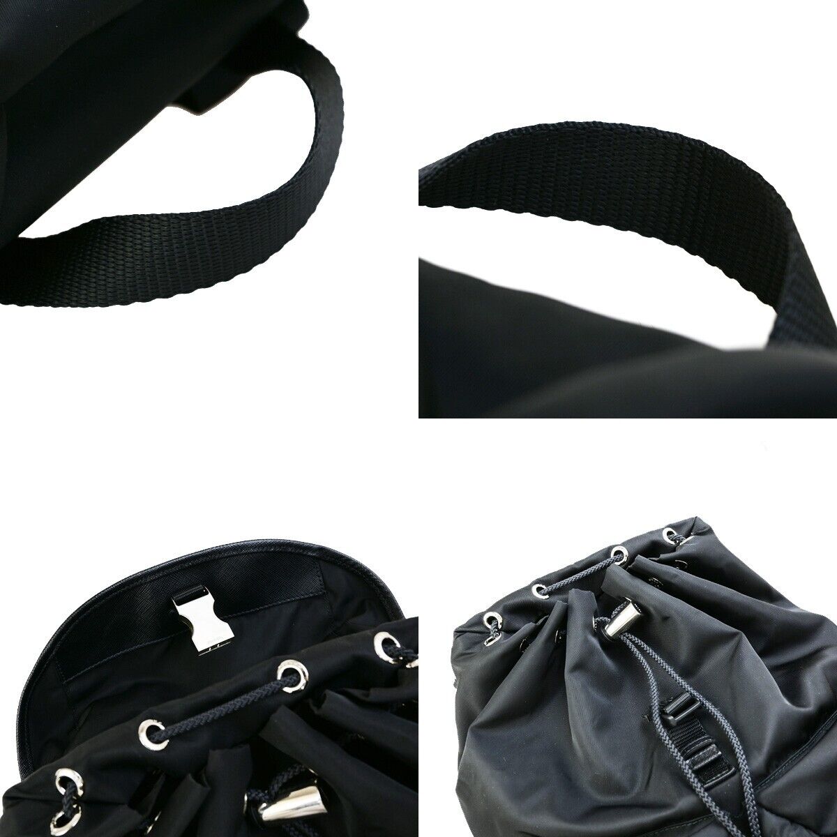 PRADA MILANO Logo Backpack Bag Nylon Leather Black Silver Made In Italy 91RK723