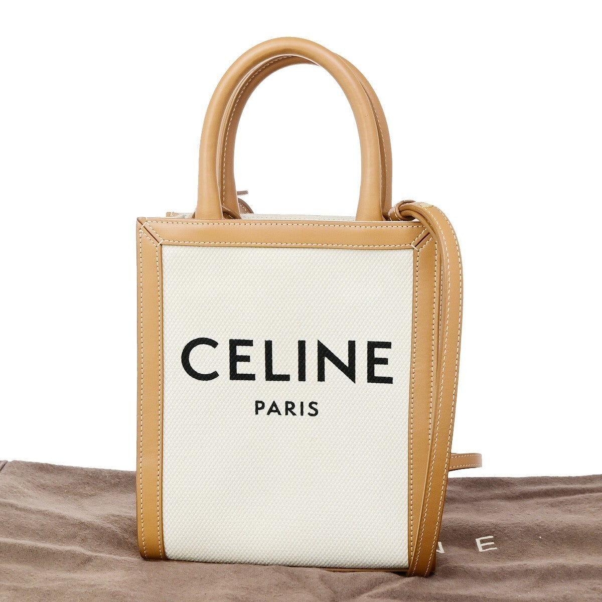 CELINE Logo Vertical Cabas 2Way Mini Hand Tote Bag Canvas Leather Brown 667RK640