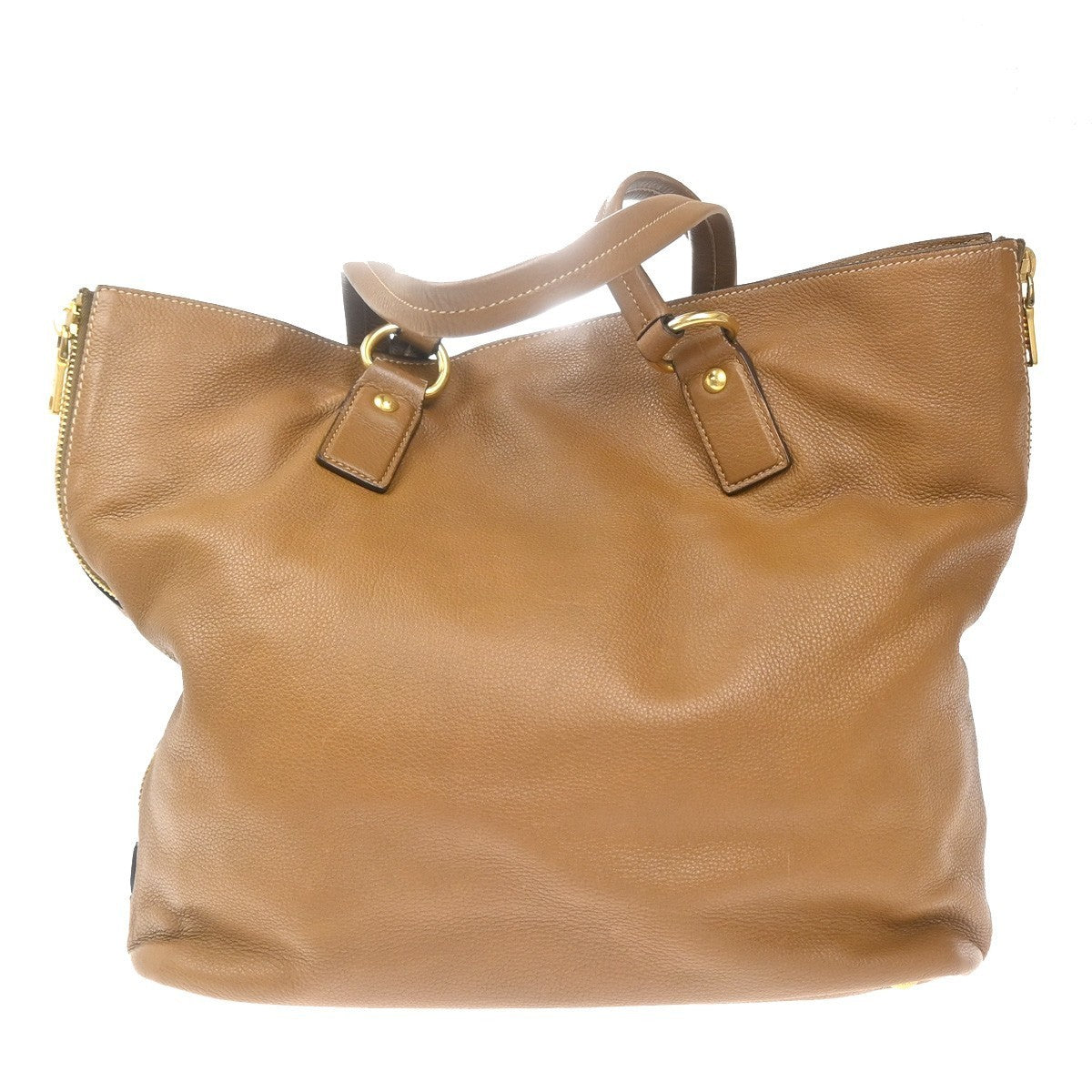PRADA Logo Side Zip Shoulder Hand Tote Bag Leather Brown GHW 21KP487