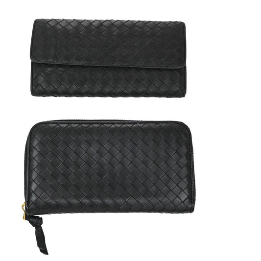 BOTTEGA VENETA Logo Intrecciato 2 Set Long Zipper Wallet Leather Black 67KP013