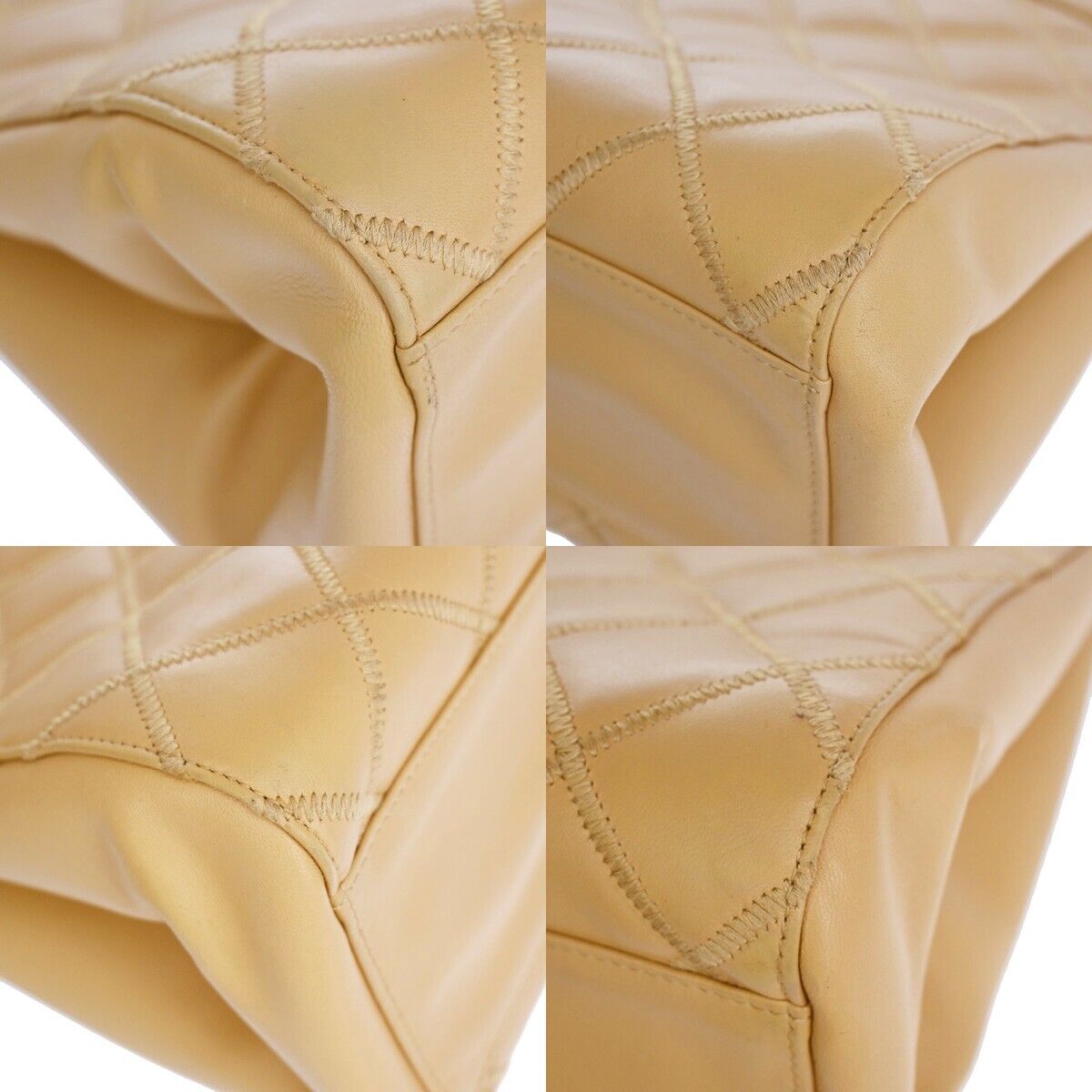 CHANEL CC Logo Matelasse Chain Shoulder Tote Bag Leather Beige GHW 305RJ393