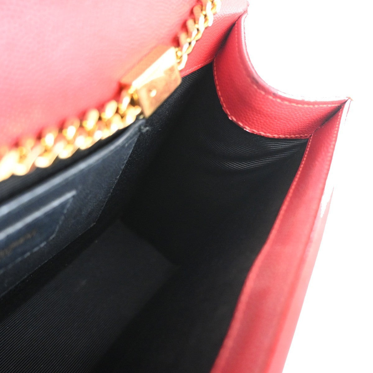 SAINT LAURENT YSL Logo 2Way Chain Shoulder Clutch Bag Red GHW Italy 22RF821