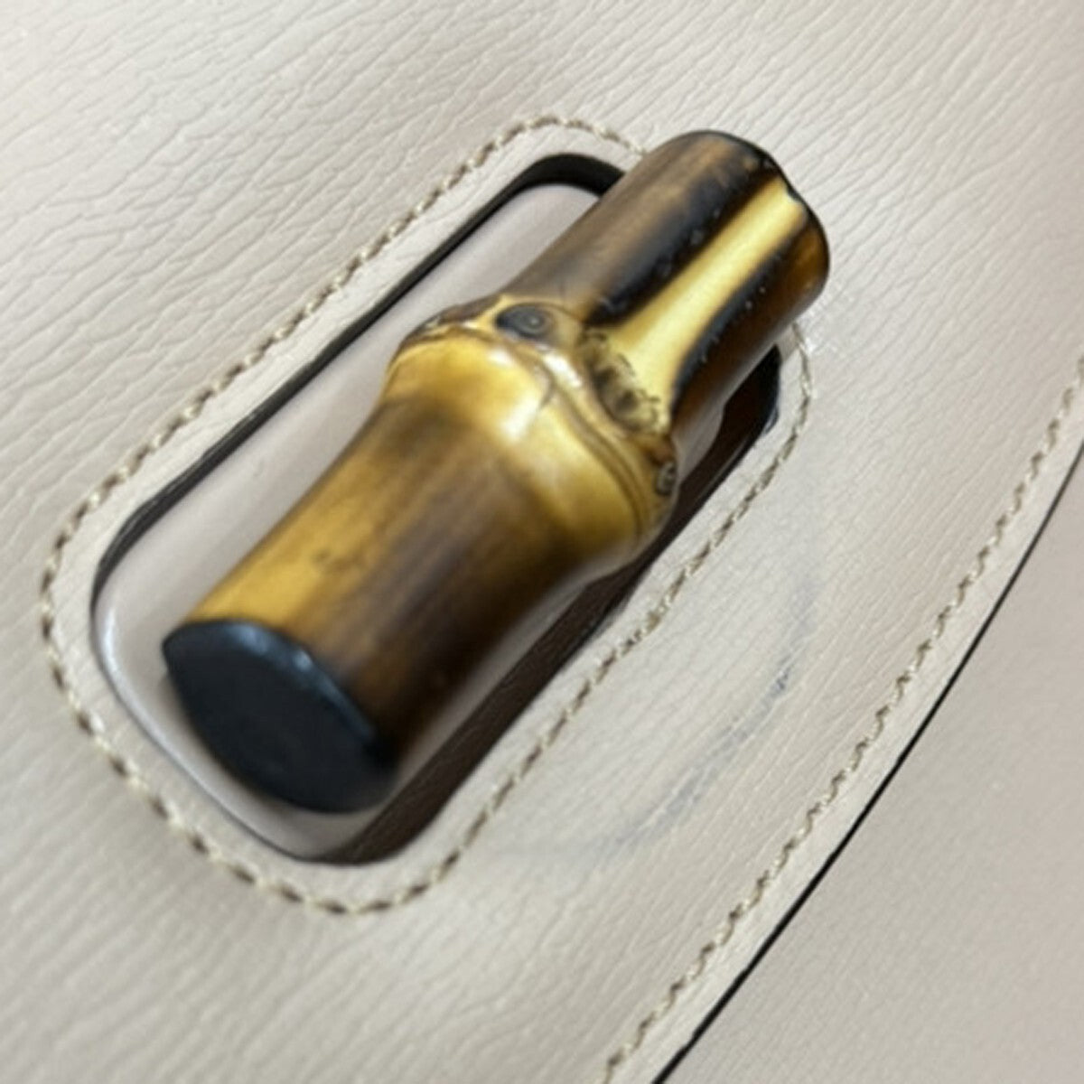 GUCCI Logo Bamboo 2Way Shoulder Hand Bag Leather Beige Silver Italy 669RL142