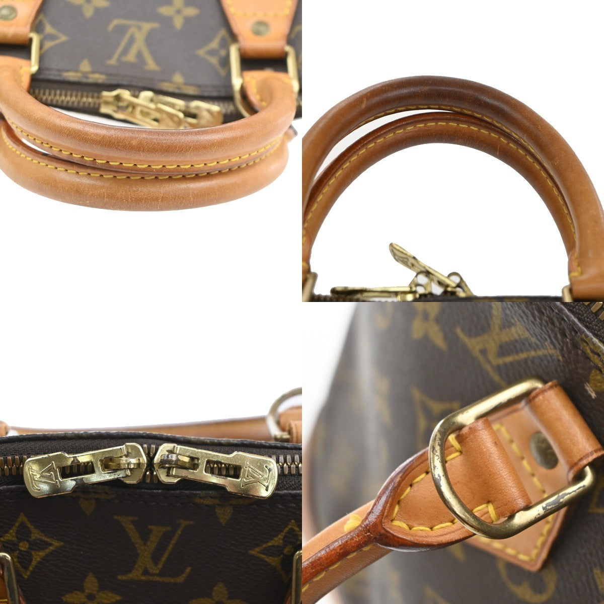 LOUIS VUITTON LV Logo Alma Hand Bag Monogram Leather Brown France M51130 82SA136