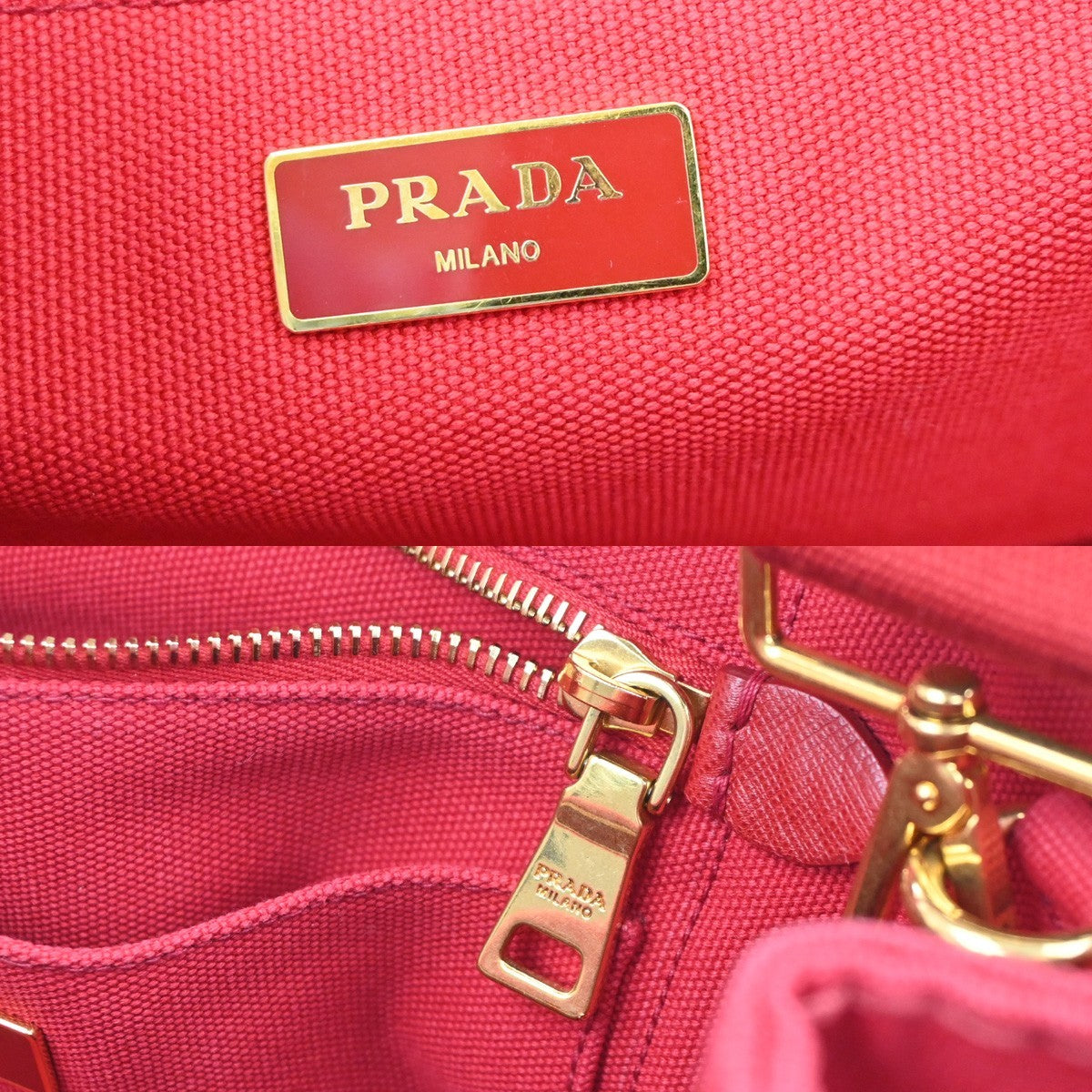 PRADA Logo Canapa 2Way Shoulder Hand Bag Canvas Leather Red GHW 79YH925