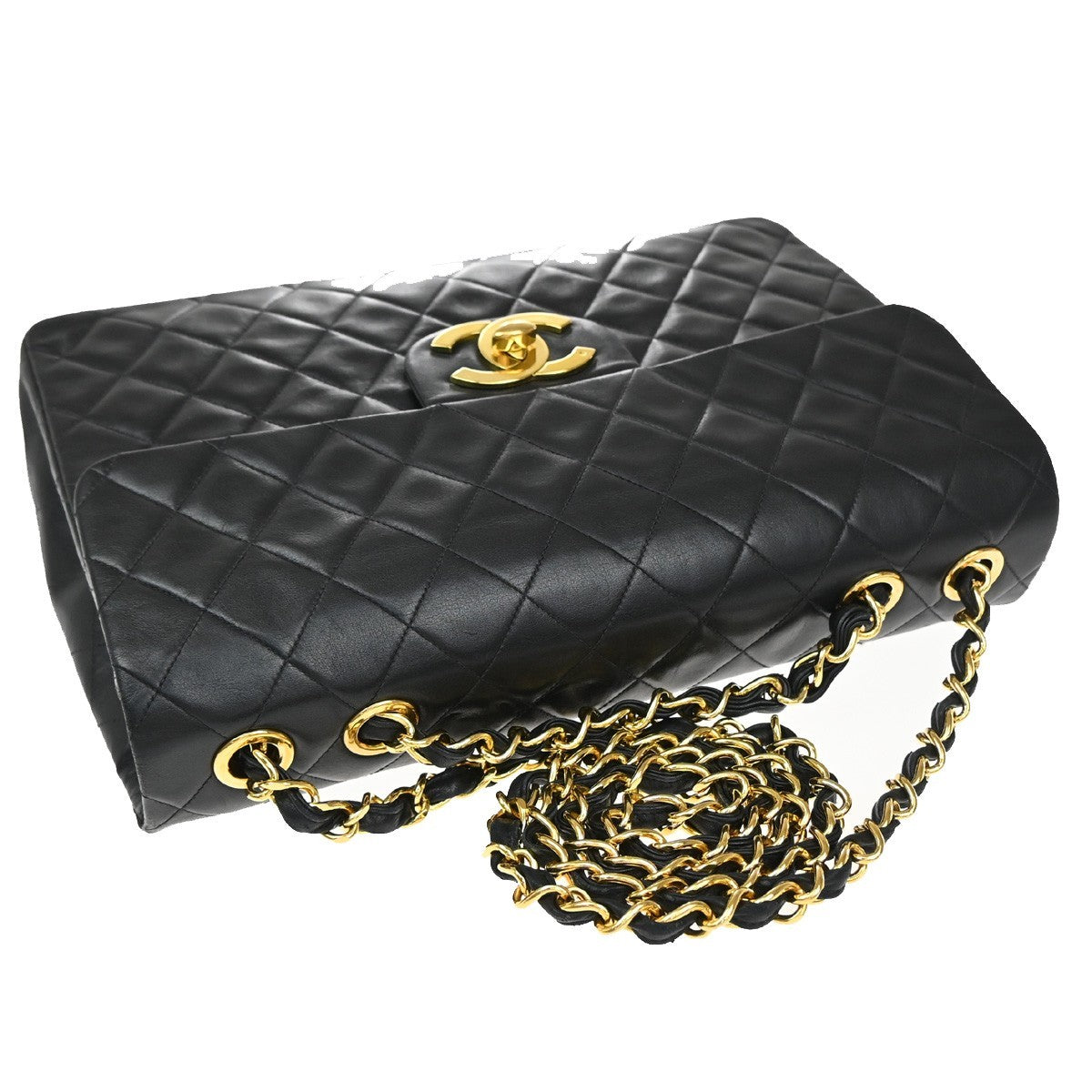 CHANEL Maxi Jumbo Matelasse 34 Chain Shoulder Bag Leather Black Vintage 849RF789
