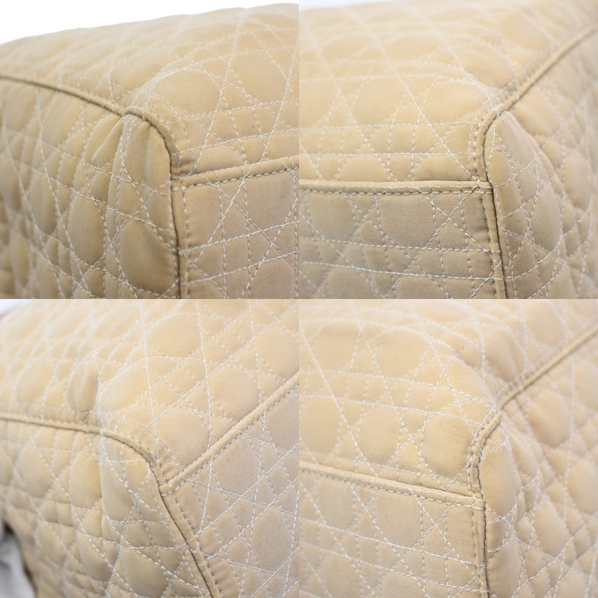 CHRISTIAN DIOR Lady Cannage Tote Hand Bag Nylon Leather Beige GHW Italy 82EF879