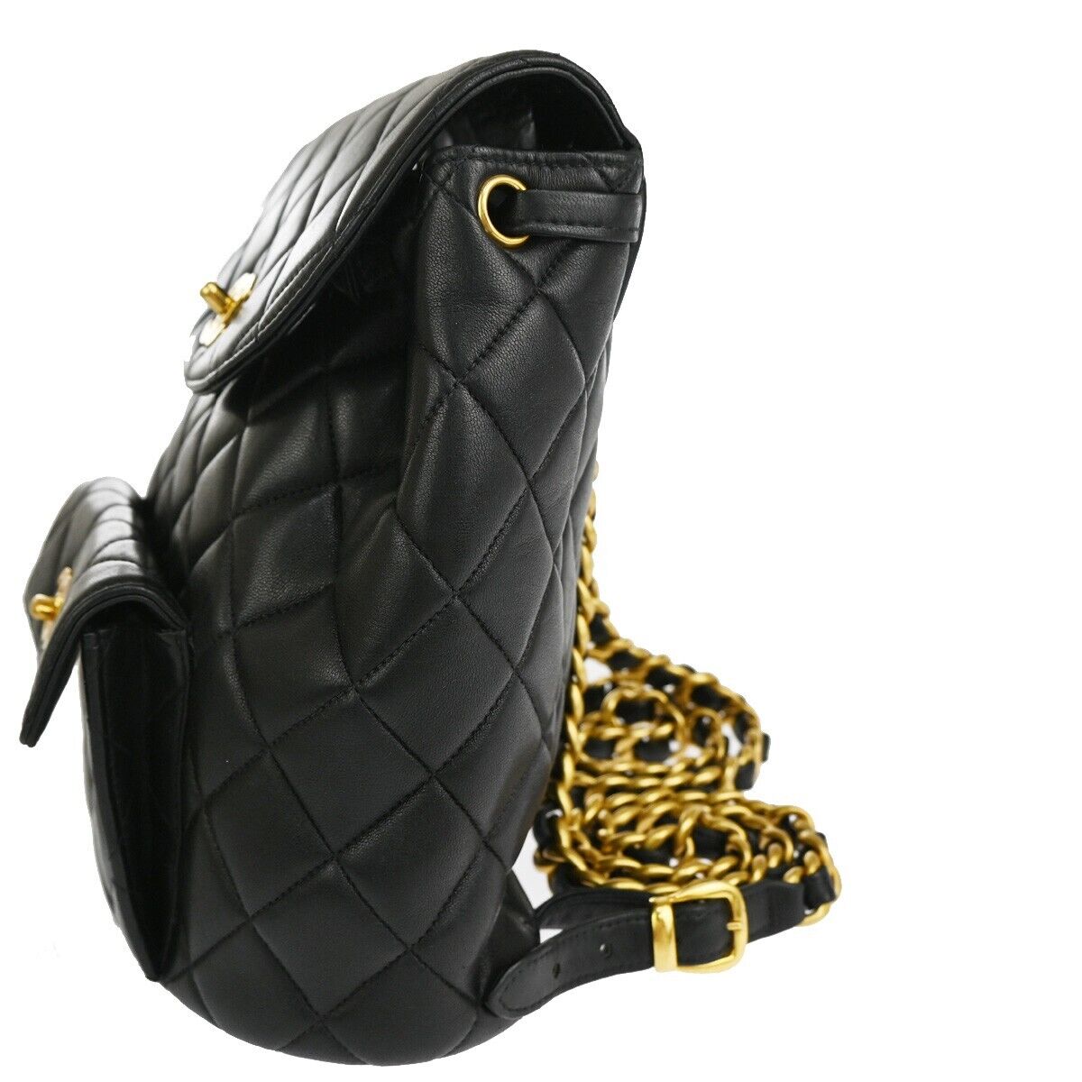 CHANEL CC Logo Matelasse Chain Backpack Bag Leather Black GHW Vintage 731RJ682