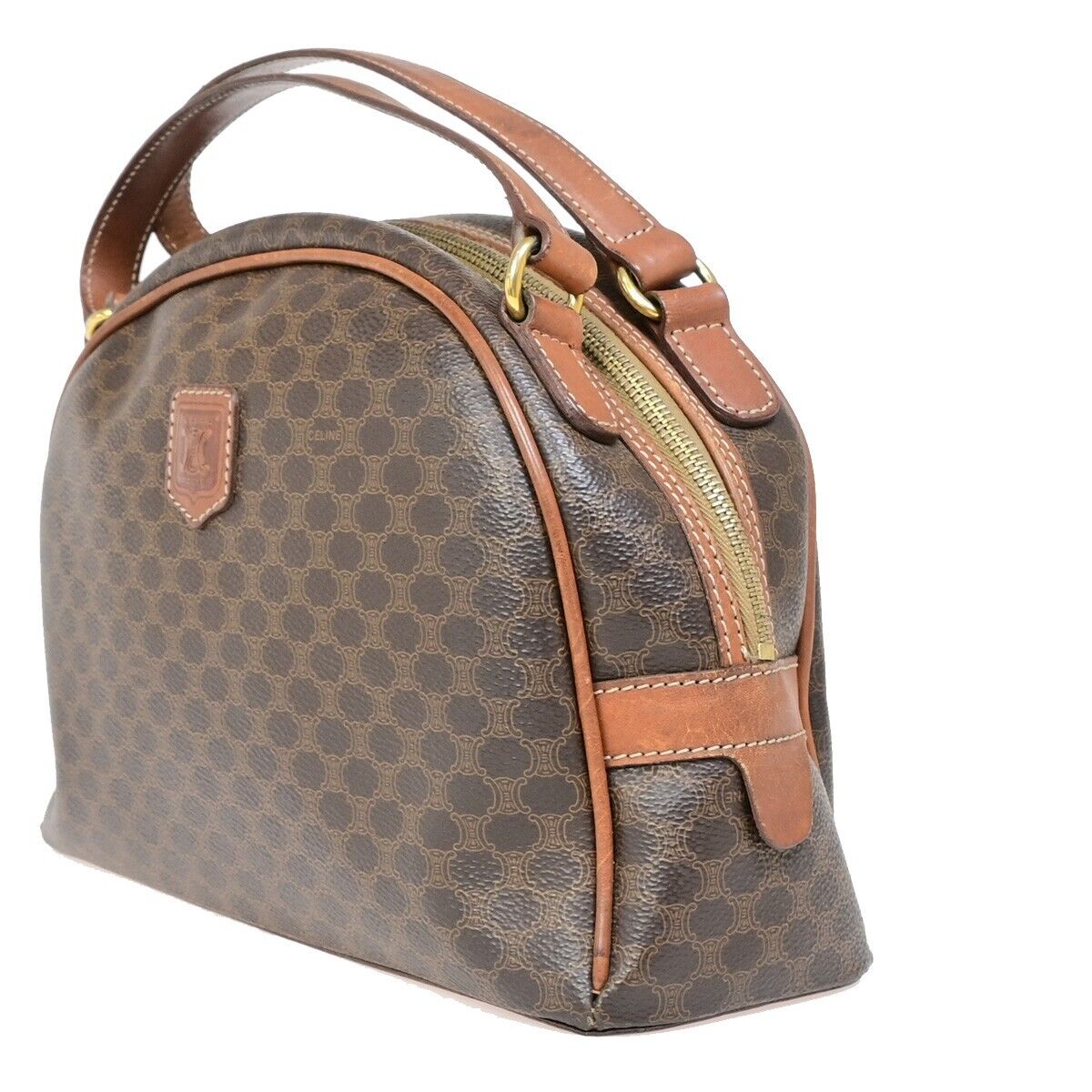 CELINE Logo Macadam Pattern Hand Bag PVC Leather Brown GHW Italy 66EB526