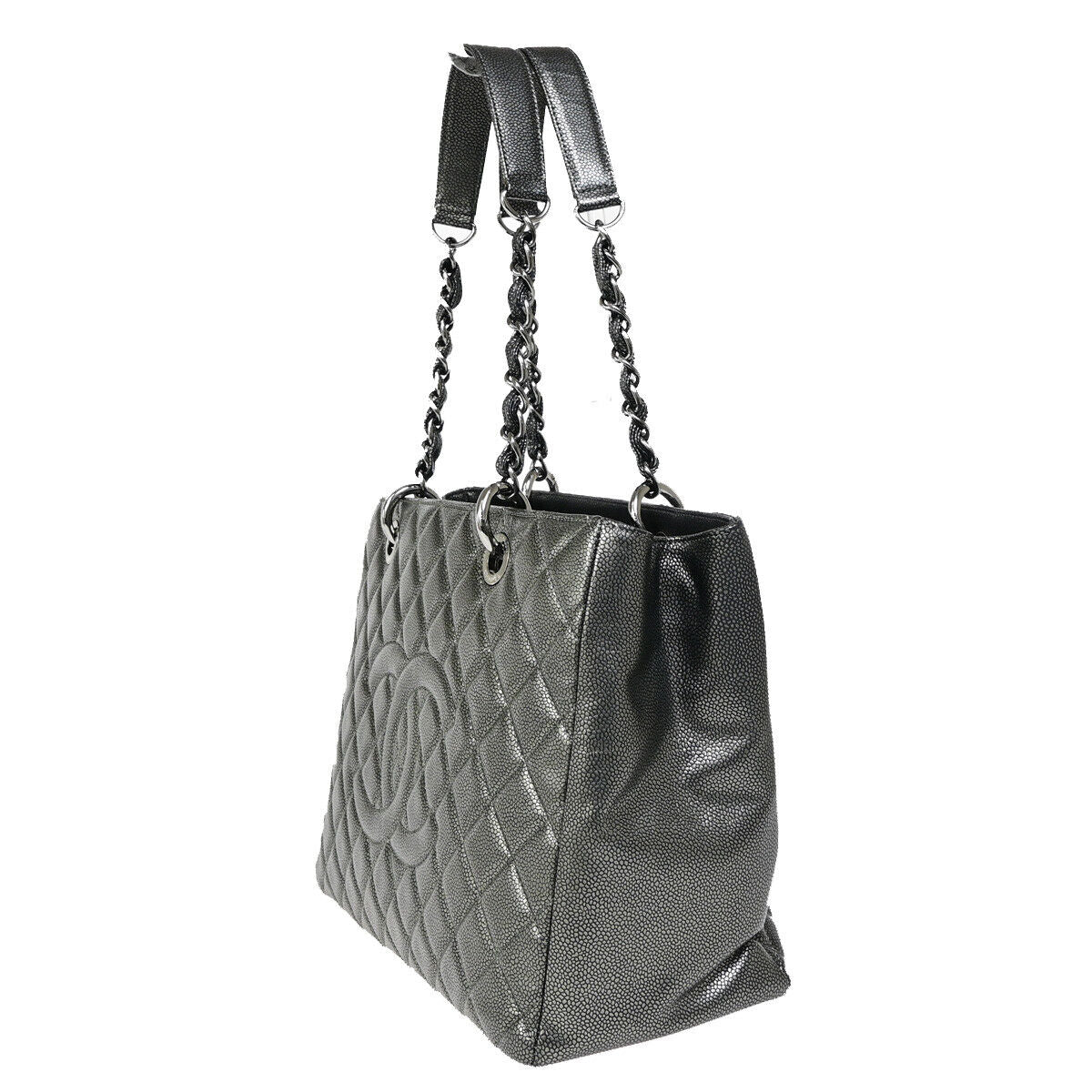 CHANEL CC Logo GST Chain Shoulder Bag Caviar Skin Leather Gray SHW 842RJ900