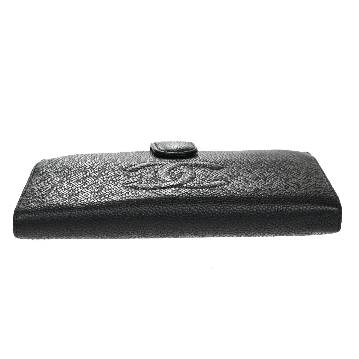 CHANEL CC Logo Long Bifold Wallet Grained Calfskin Leather Black France 79RF777