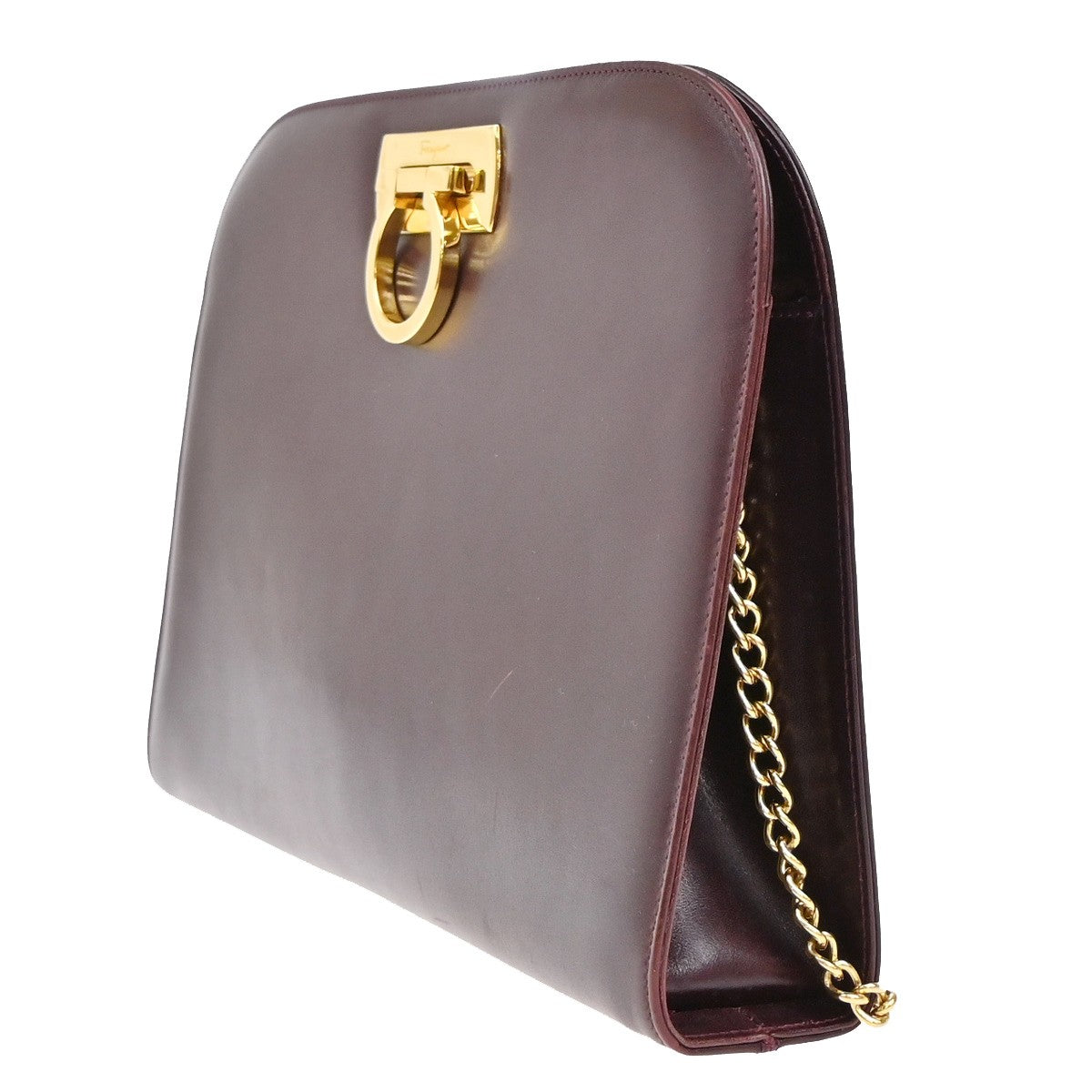 SALVATORE FERRAGAMO Gancini 2Way Chain Shoulder Clutch Bag Leather BY 39YH487