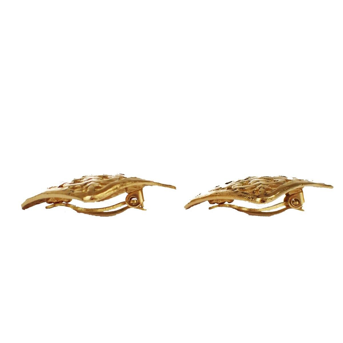 CHANEL CC Logo Diamond Shaped Button Earrings Clip-On Gold Accessory 89RJ702