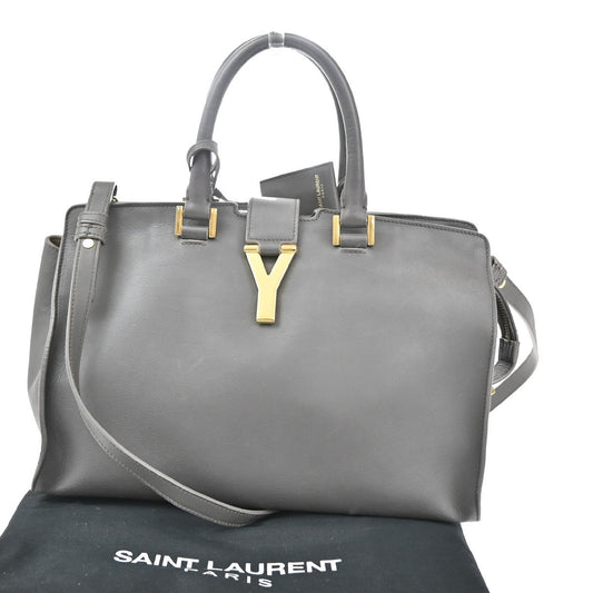 SAINT LAURENT  Y-Line Petit Cabas  2-Way Shoulder Hand Bag Leather Gray 73TA231