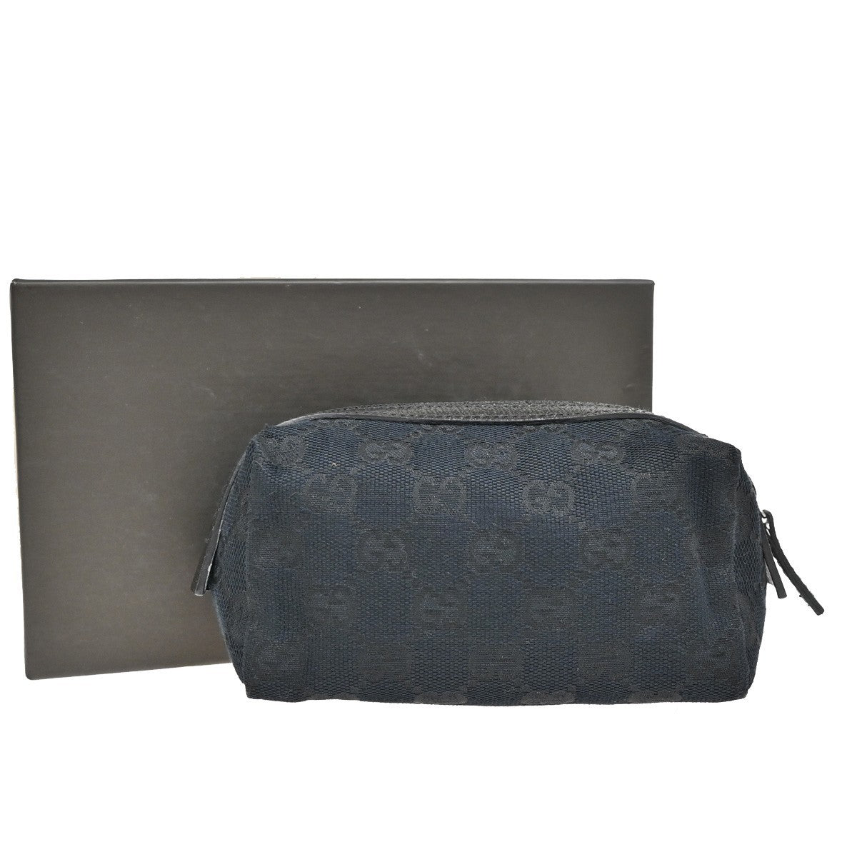 GUCCI Logo GG Pattern Mini Pouch Bag Canvas Leather Black SHW Italy 09KB291