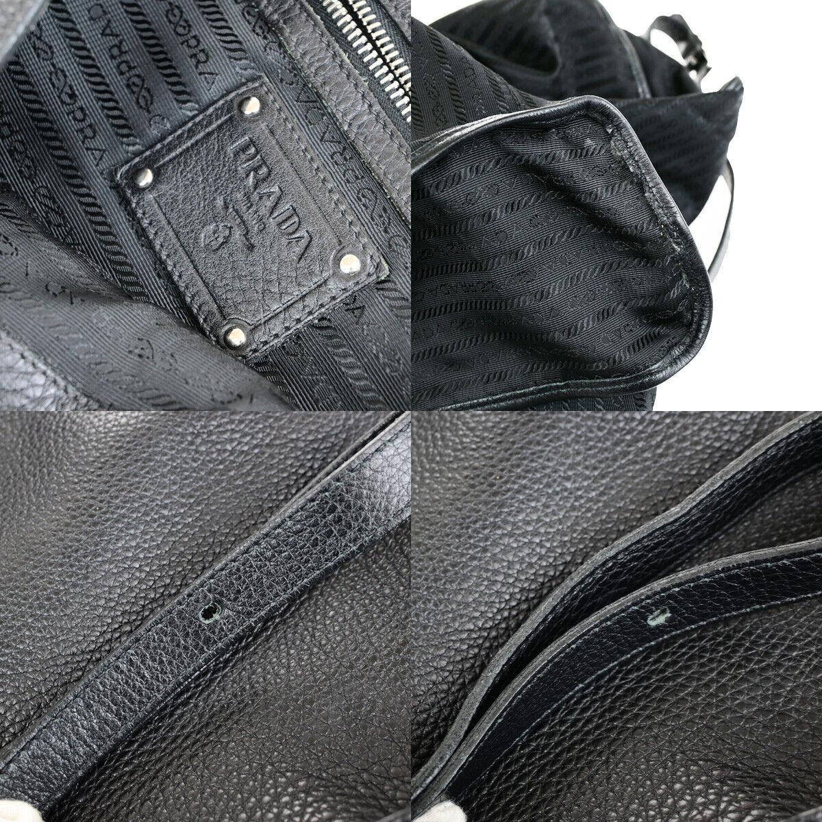 PRADA Logo 2Way Shoulder Hand Bag Vitello Daino Leather Black Nero SHW 12YG607