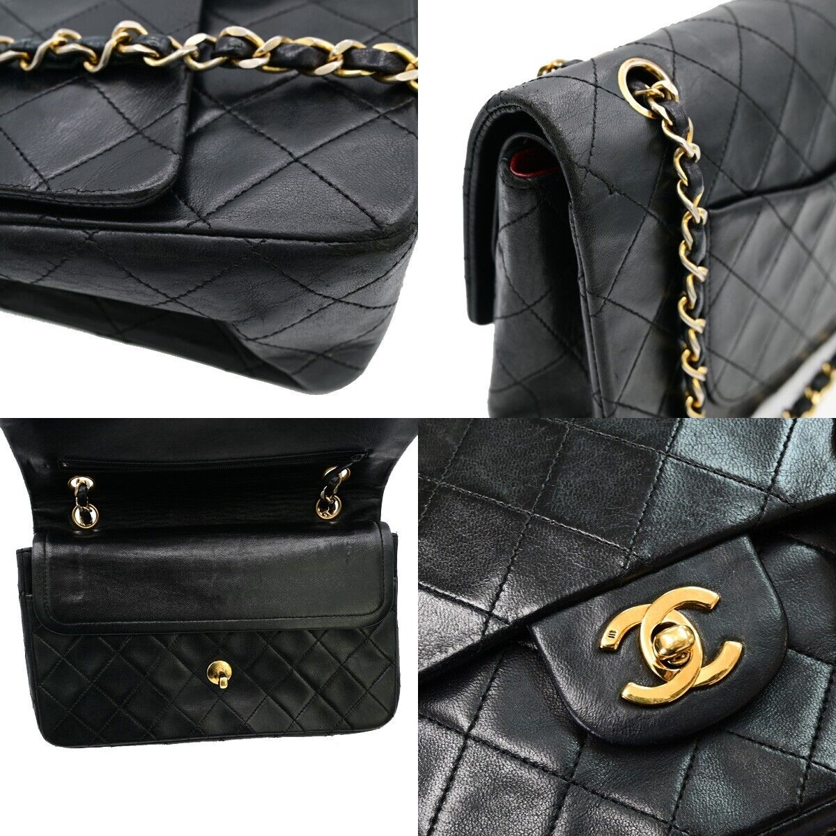 CHANEL Matelasse 25 Double Flap Chain Shoulder Bag Leather BK Vintage 377RJ823