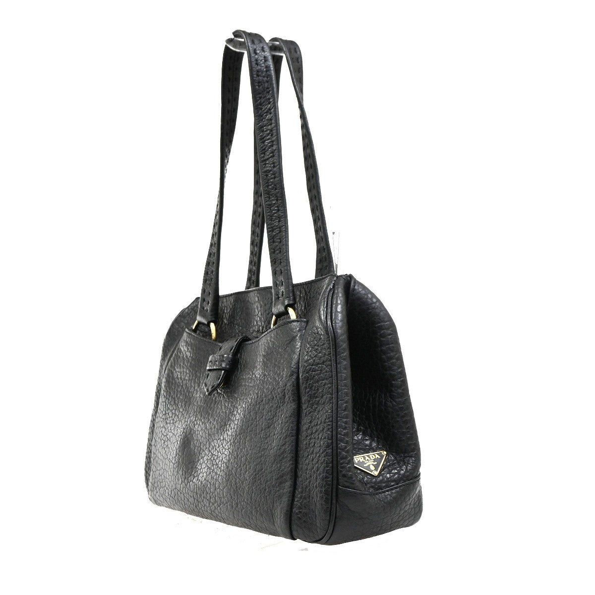 PRADA Logo Shoulder Hand Bag Leather Black GHW Italy 79MA689