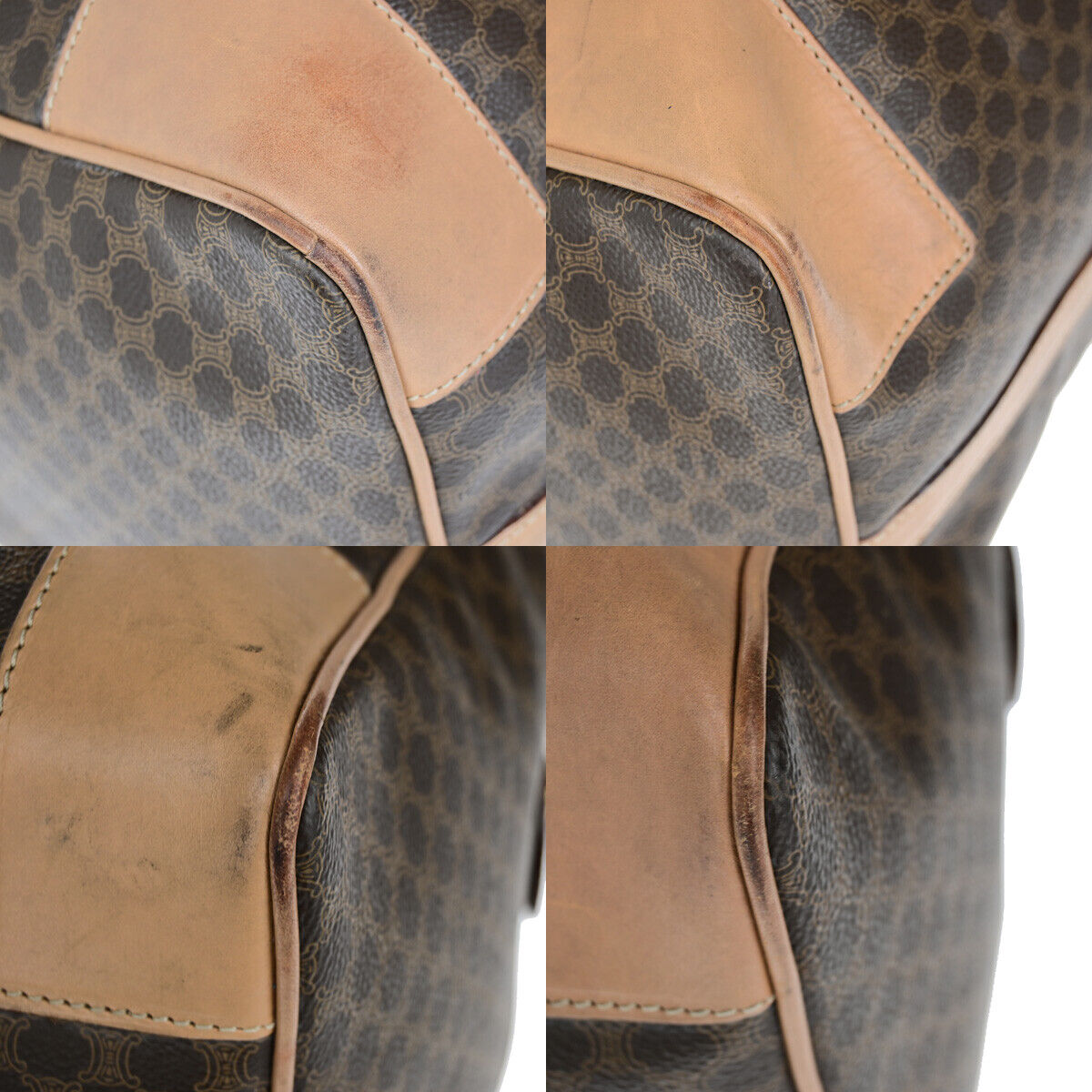 CELINE Logo Macadam Pattern Travel Hand Bag PVC Leather Brown GHW 62YG501